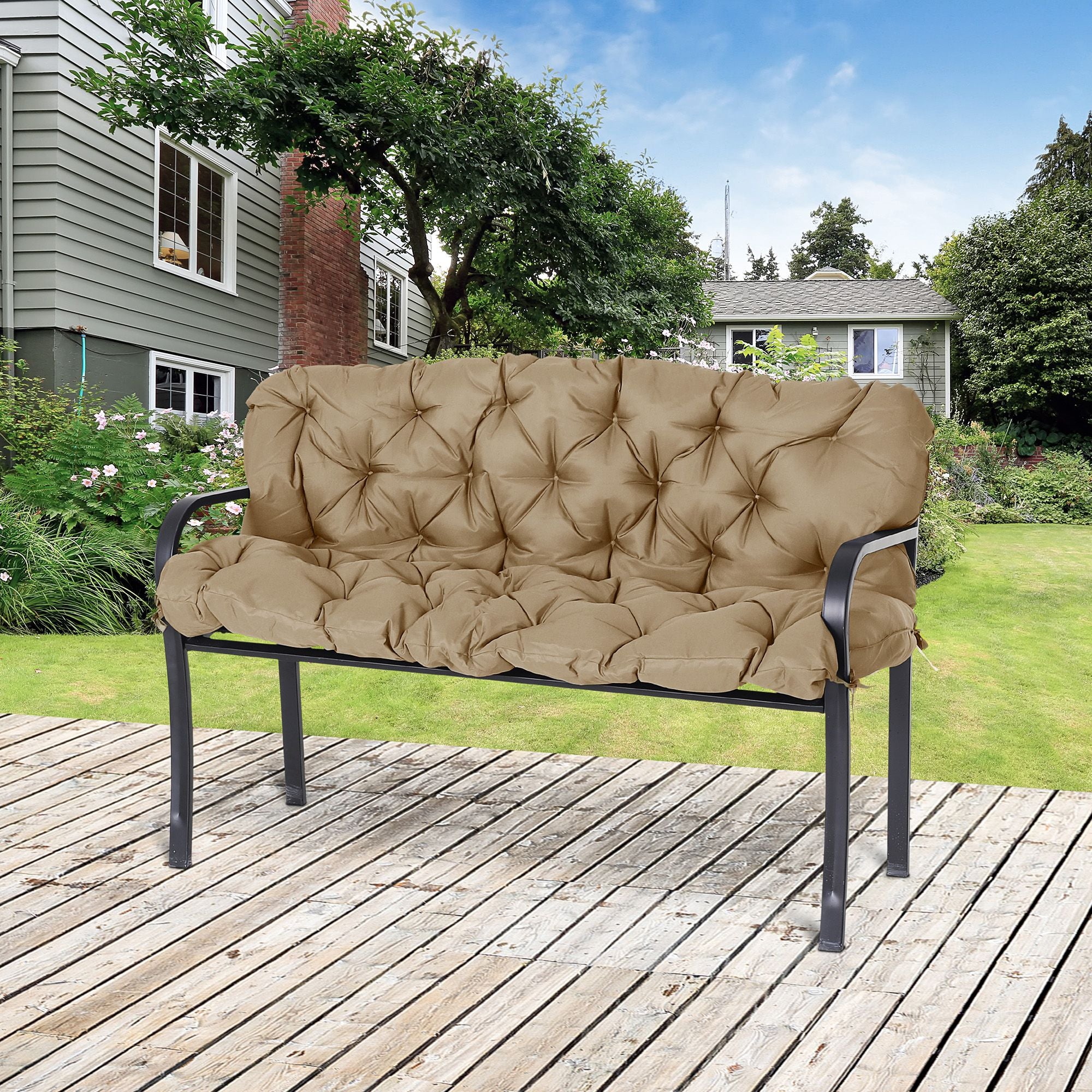 Outsunny 3-Seater Outdoor Bench Cushion, Khaki