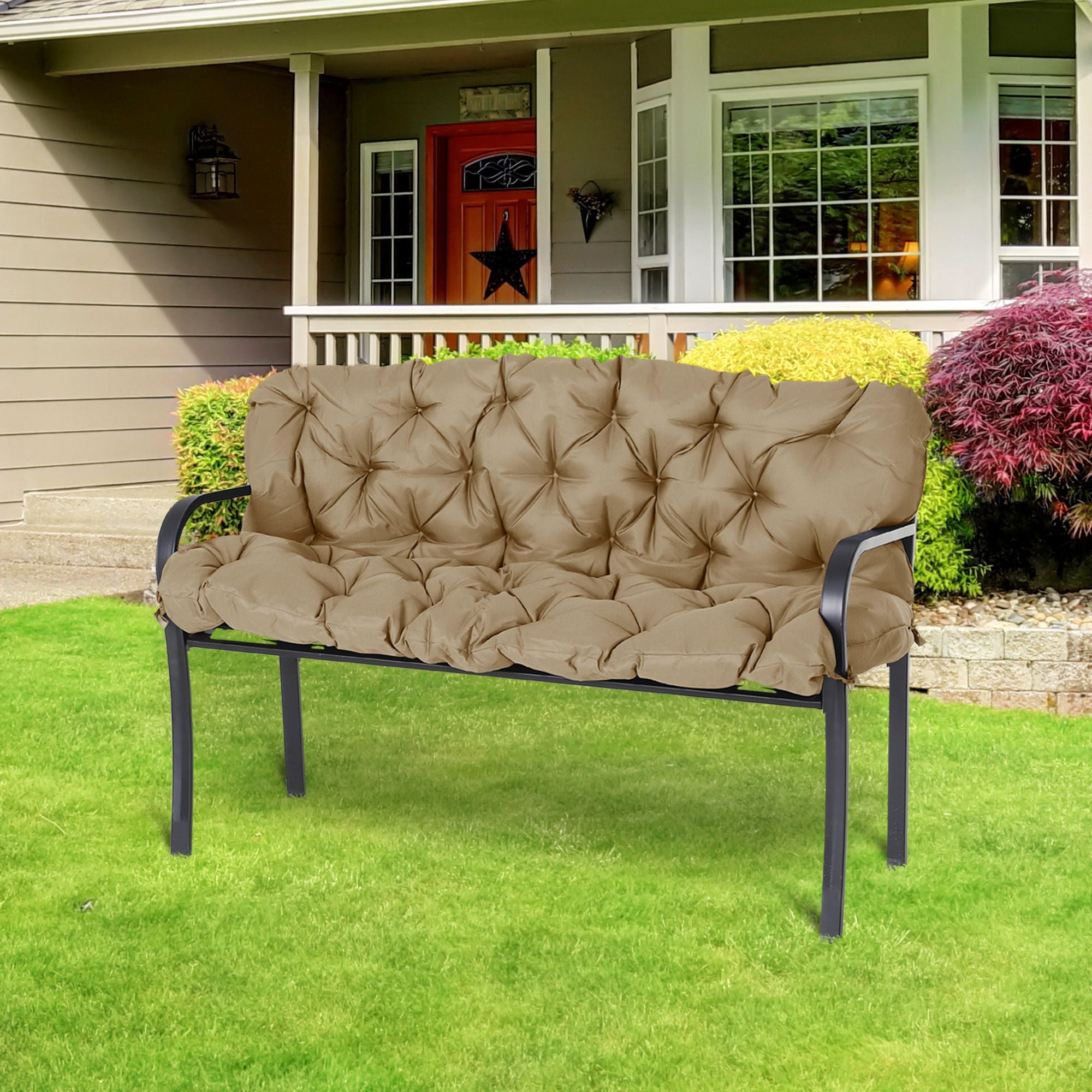 Outsunny 3-Seater Outdoor Bench Cushion, Khaki