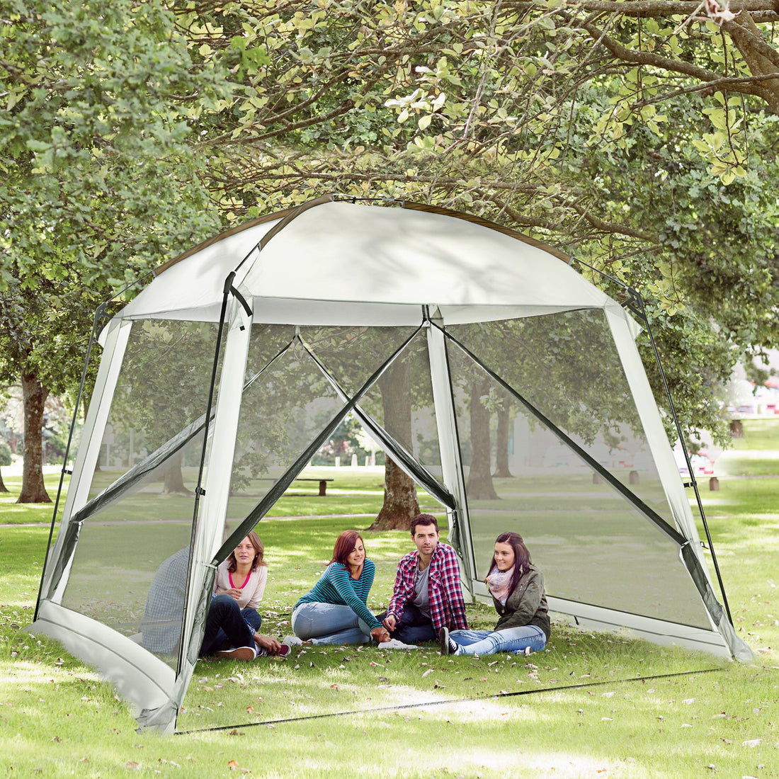 Outsunny 10 x 10 ft Mesh Screen House Tent with 2 Doors, White