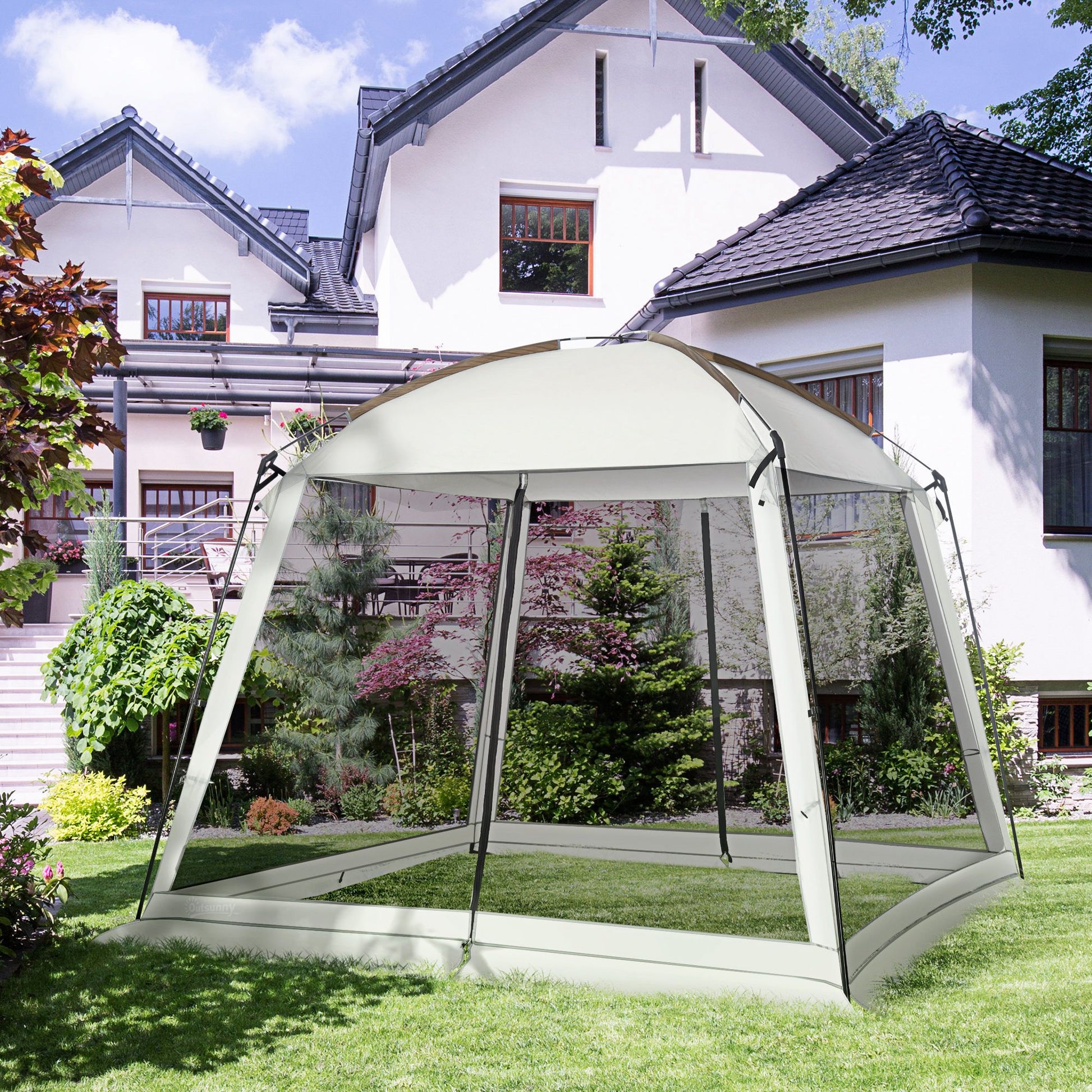 Outsunny 10 x 10 ft Mesh Screen House Tent with 2 Doors, White
