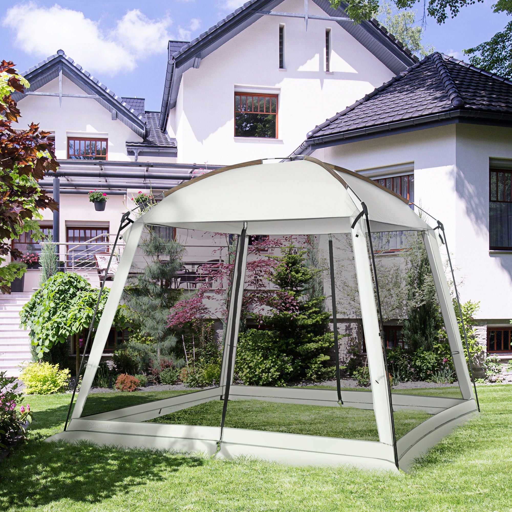 Outsunny 10 x 10 ft Mesh Screen House Tent with 2 Doors, White