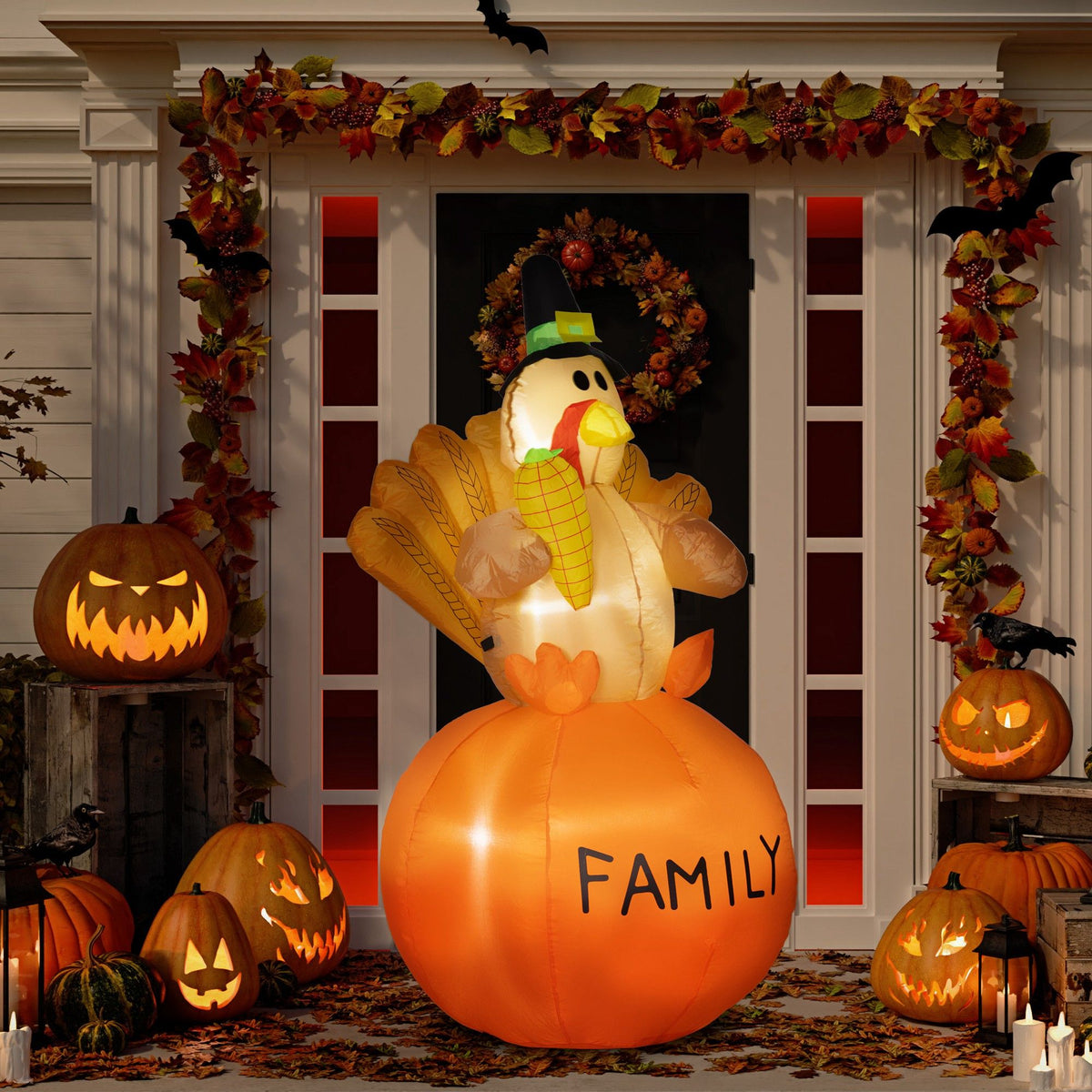 4.9ft Inflatable Thanksgiving Turkey, Blow Up LED Display for Garden Indoor Outdoor - product view 2