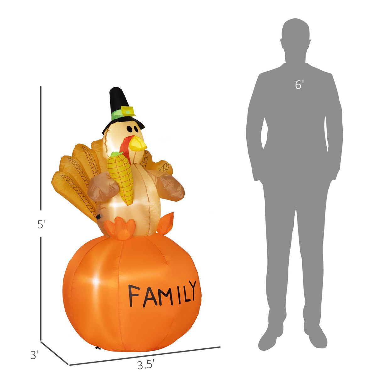 4.9ft Inflatable Thanksgiving Turkey, Blow Up LED Display for Garden Indoor Outdoor - product view 3