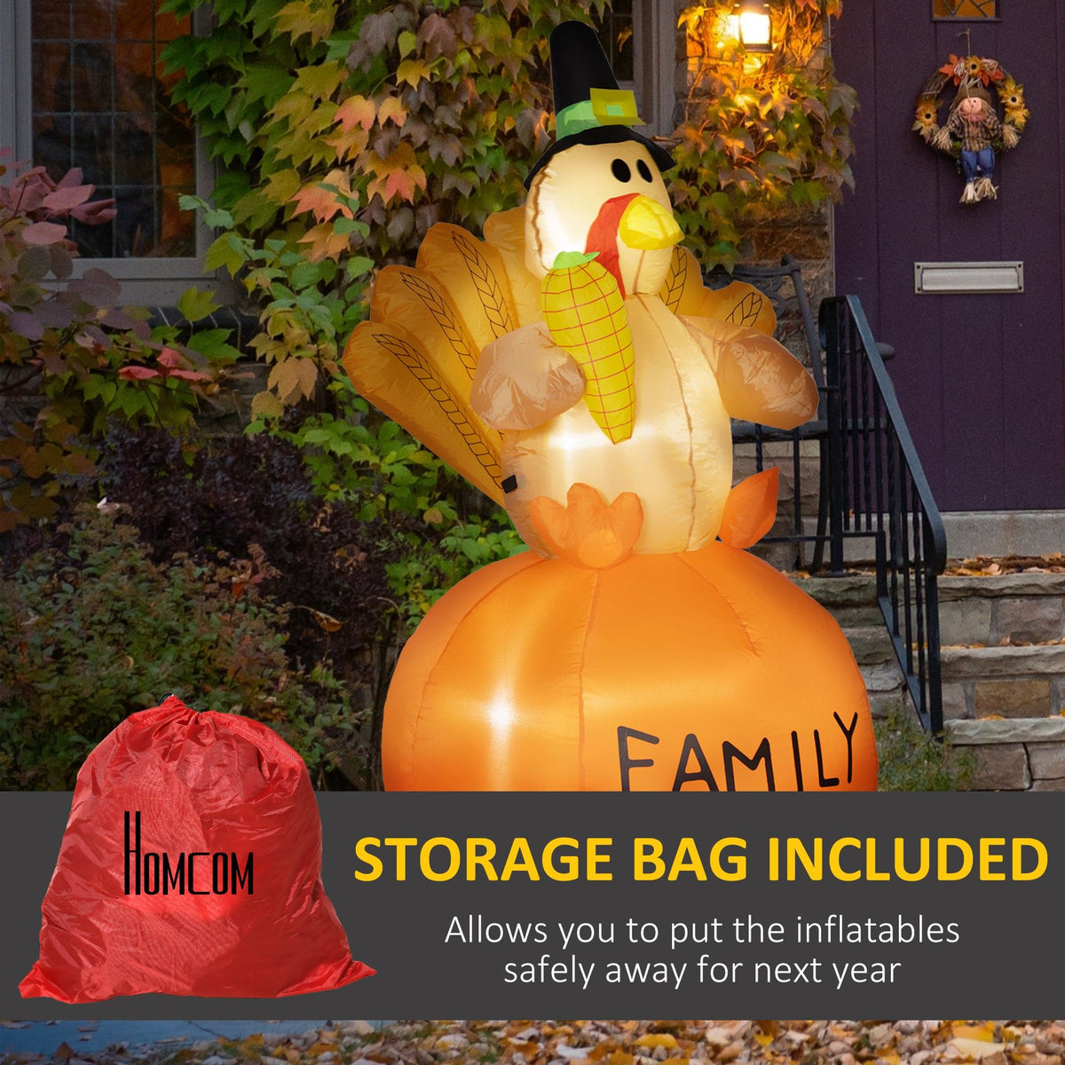 4.9ft Inflatable Thanksgiving Turkey, Blow Up LED Display for Garden Indoor Outdoor - product view 8