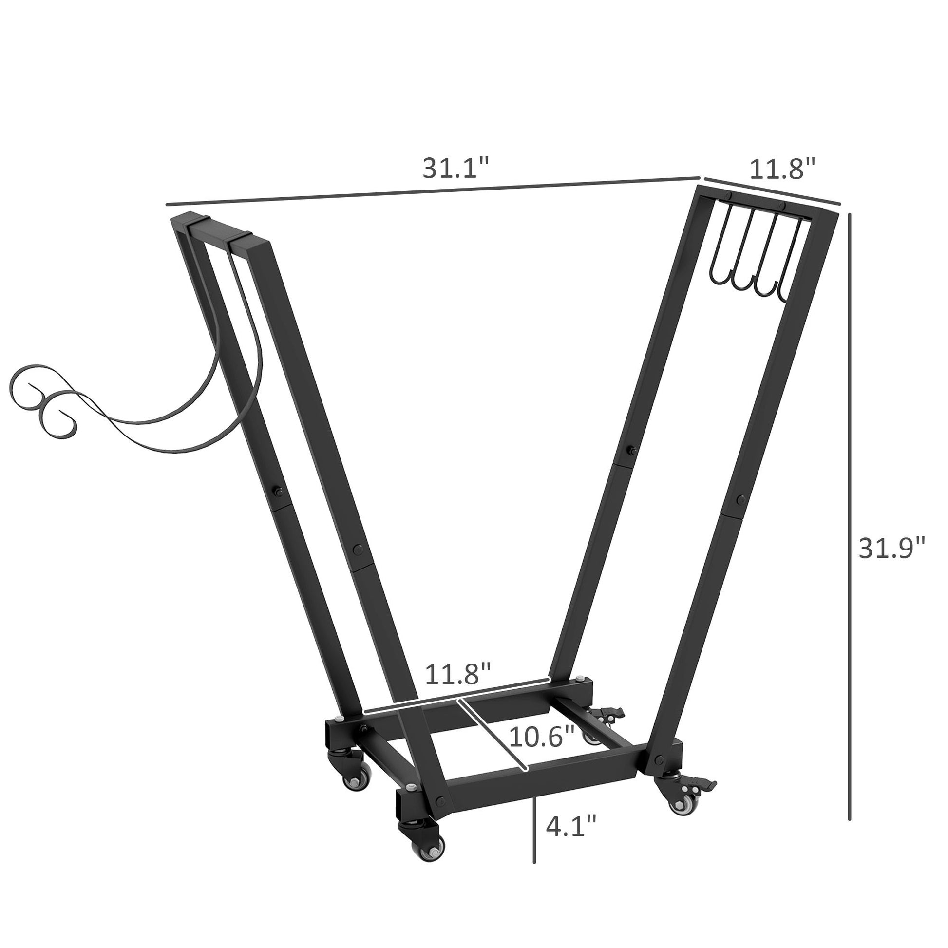 Outsunny Rolling Firewood Rack with Kindling Shelf and Tool Hooks, Black