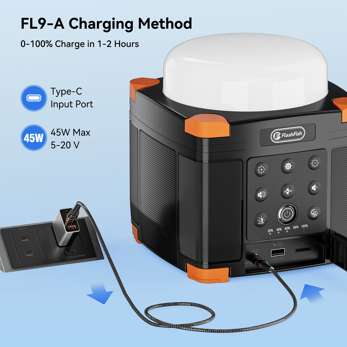 Flashfish FL9-A Multi-function Bluetooth Speaker | 56Wh Power Bank | Camping Light, 360° Surround Sound, USB-C, Bluetooth 5.0, 3-in-1 - product view 7
