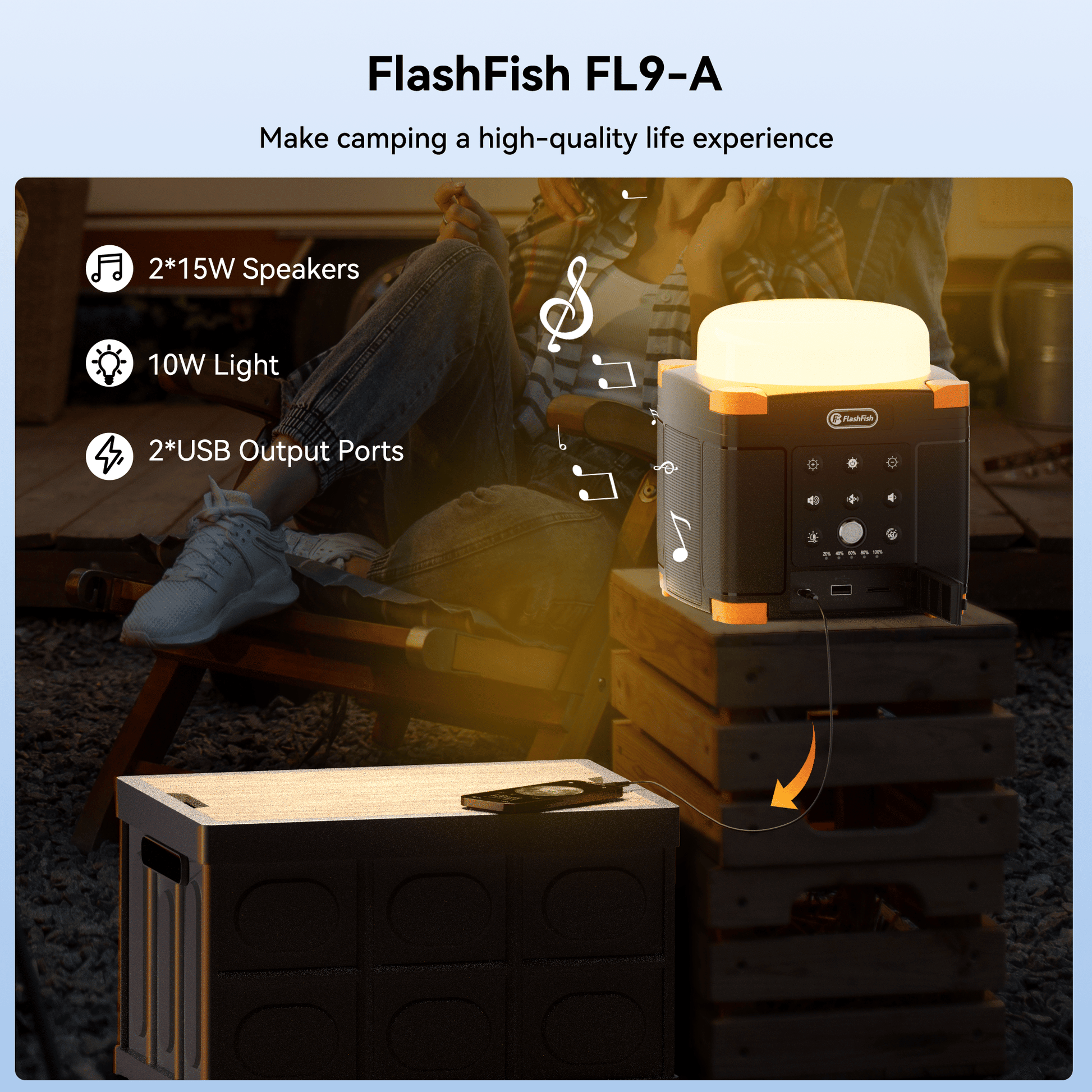 Flashfish FL9-A Multi-function Bluetooth Speaker | 56Wh Power Bank | Camping Light, 360° Surround Sound, USB-C, Bluetooth 5.0, 3-in-1 - product view 6