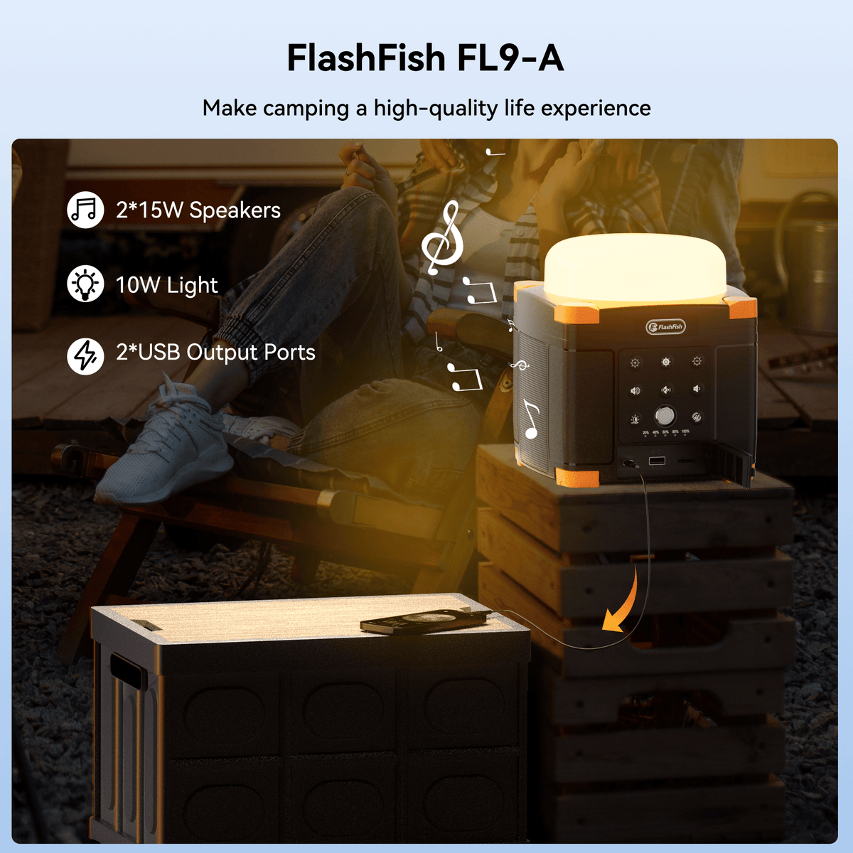 Flashfish FL9-A Multi-function Bluetooth Speaker | 56Wh Power Bank | Camping Light, 360° Surround Sound, USB-C, Bluetooth 5.0, 3-in-1 - product view 6