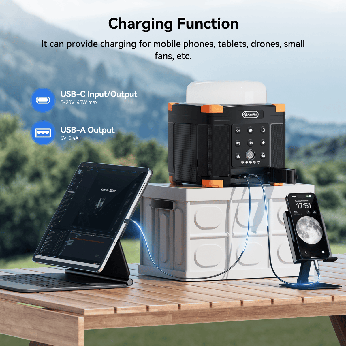 Flashfish FL9-A Multi-function Bluetooth Speaker | 56Wh Power Bank | Camping Light, 360° Surround Sound, USB-C, Bluetooth 5.0, 3-in-1 - product view 4