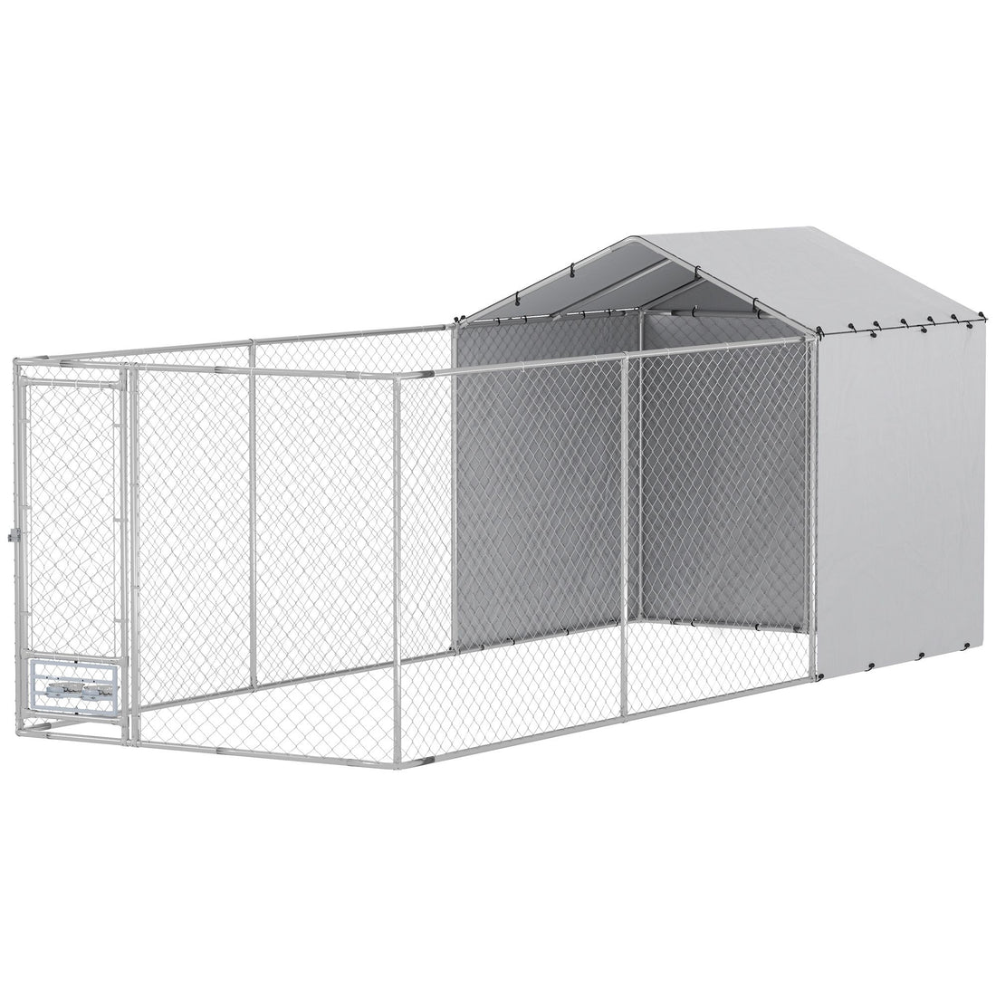 PawHut 19.7 ft Outdoor Dog Kennel with Galvanized Frame and Weather Cover
