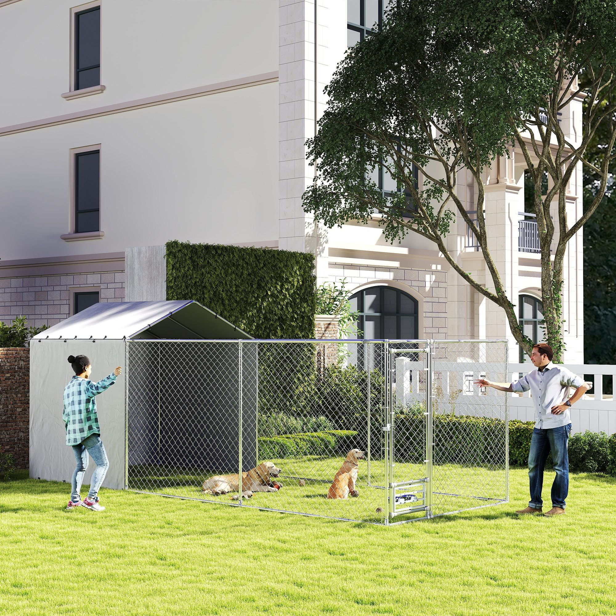 PawHut 19.7 ft Outdoor Dog Kennel with Galvanized Frame and Weather Cover - product view 10