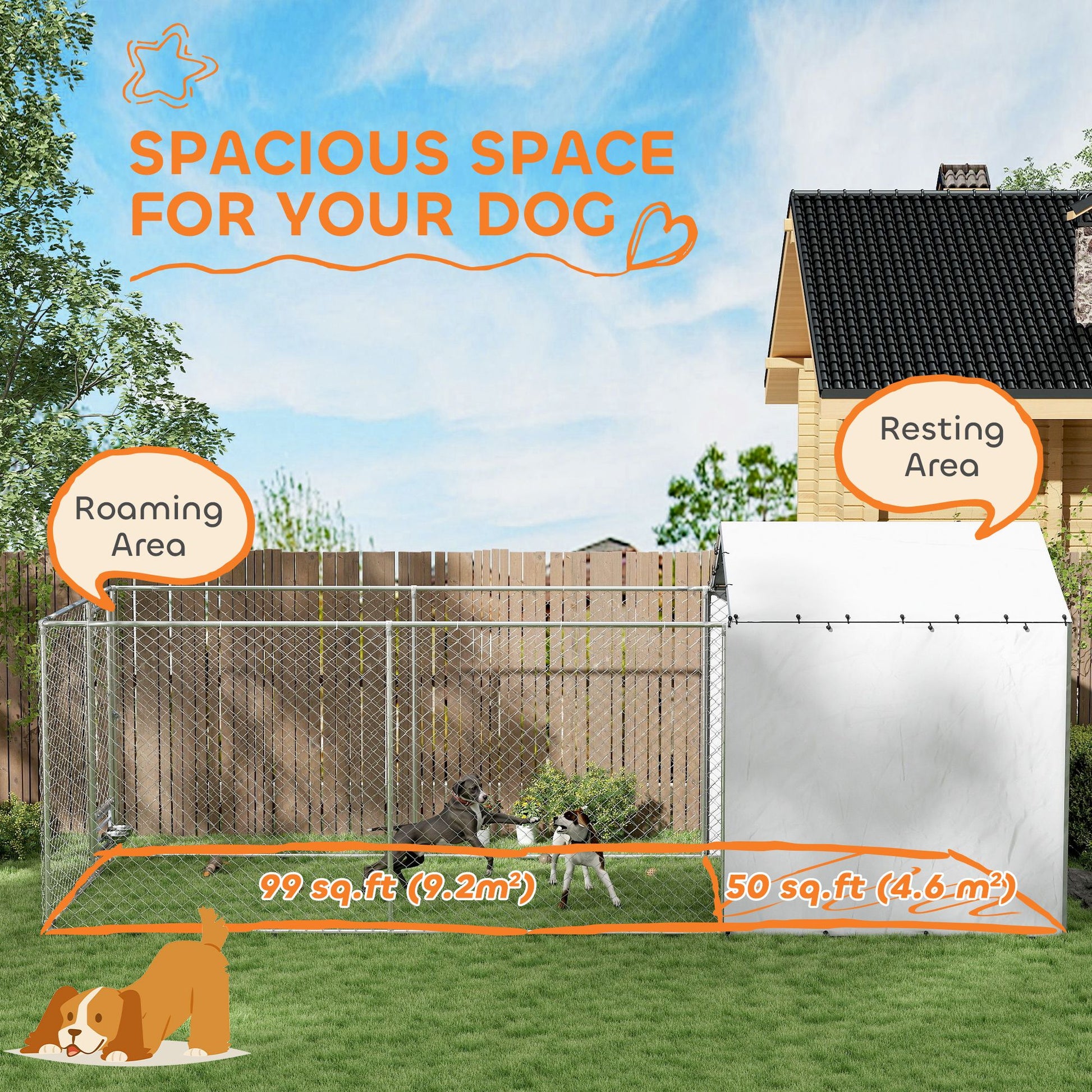 PawHut 19.7 ft Outdoor Dog Kennel with Galvanized Frame and Weather Cover - product view 4