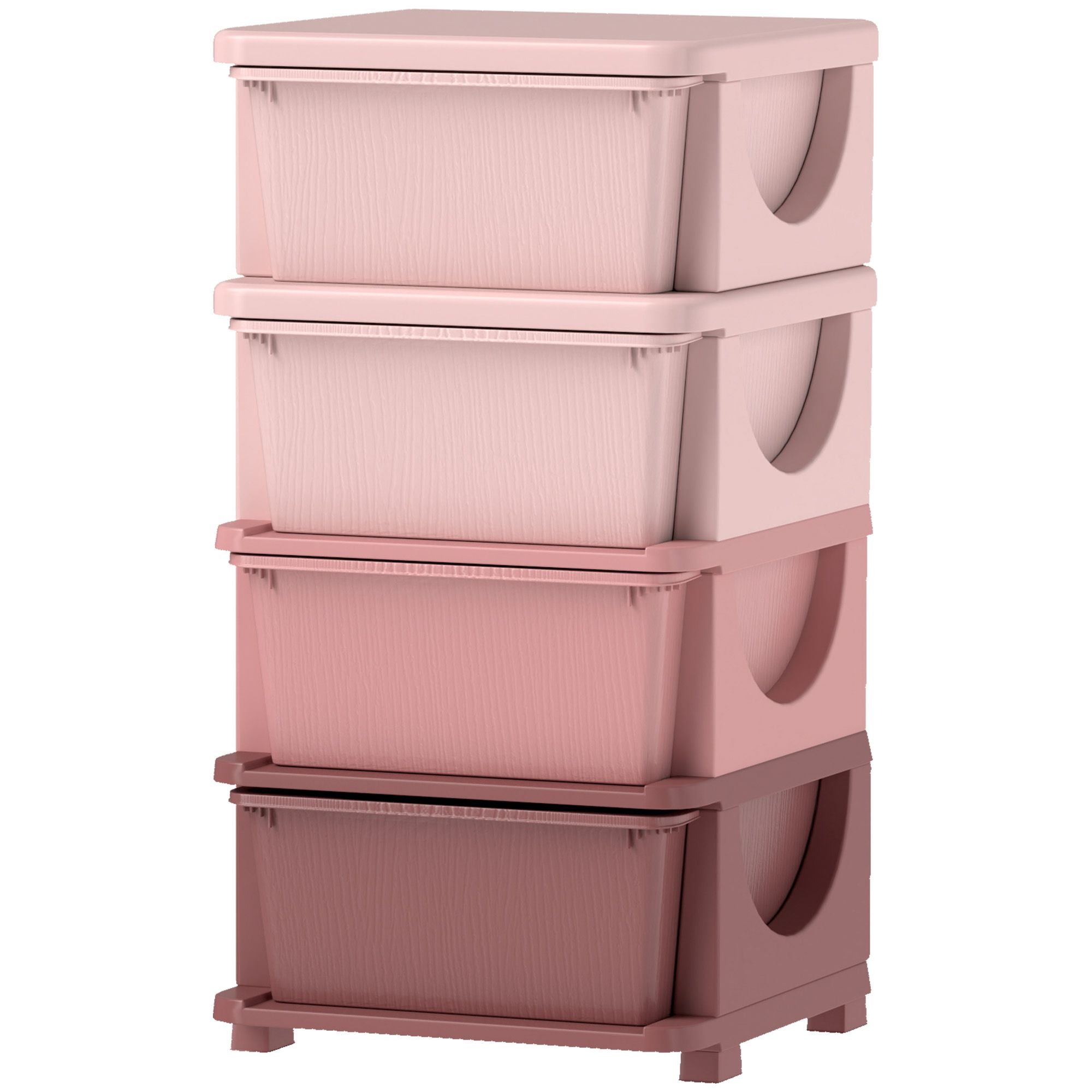 Qaba 4-Tier Kids Storage Dresser Tower with 4 Drawers, Pink