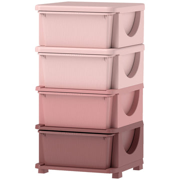 Qaba 4-Tier Kids Storage Dresser Tower with 4 Drawers, Pink