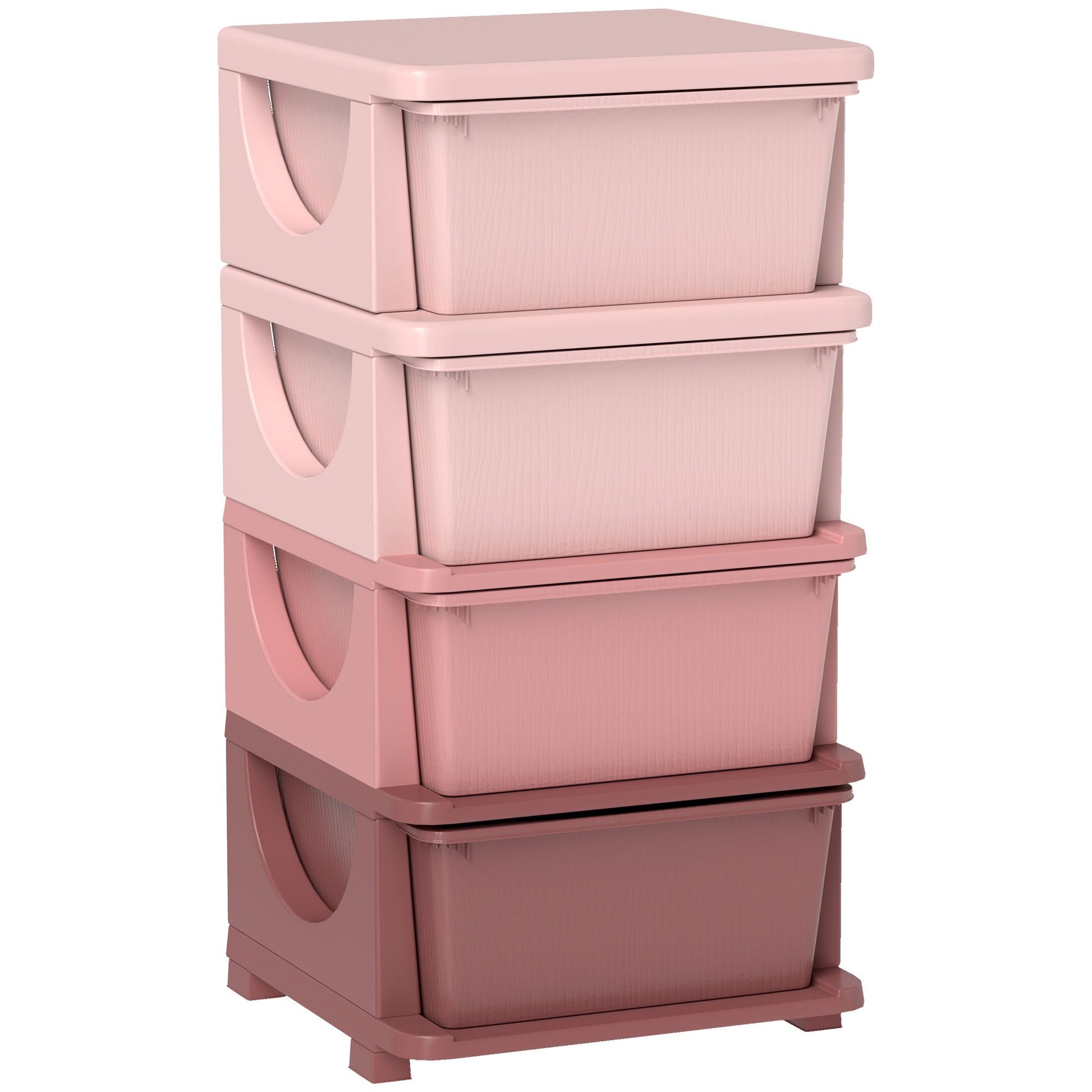 Qaba 4-Tier Kids Storage Dresser Tower with 4 Drawers, Pink