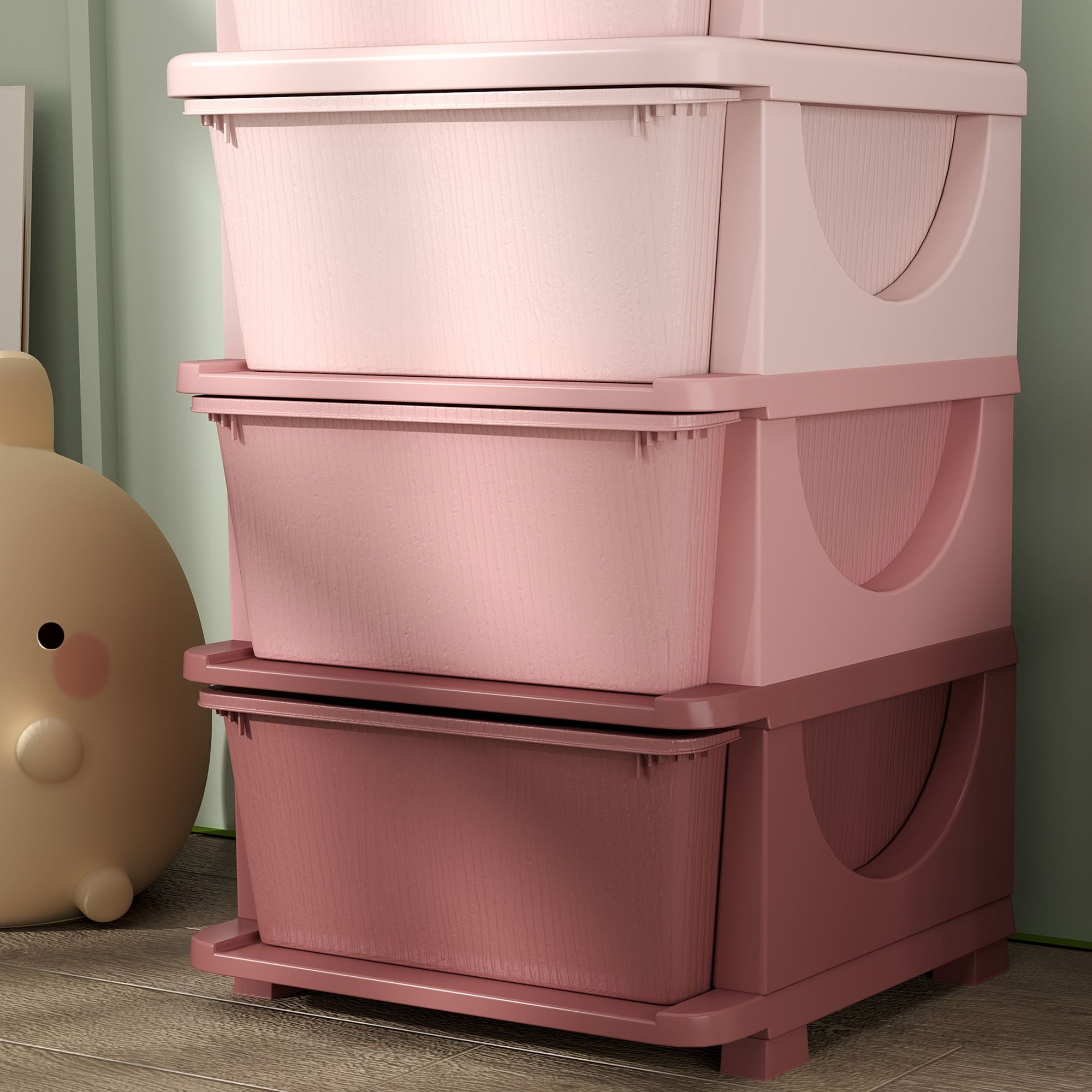 Qaba 4-Tier Kids Storage Dresser Tower with 4 Drawers, Pink