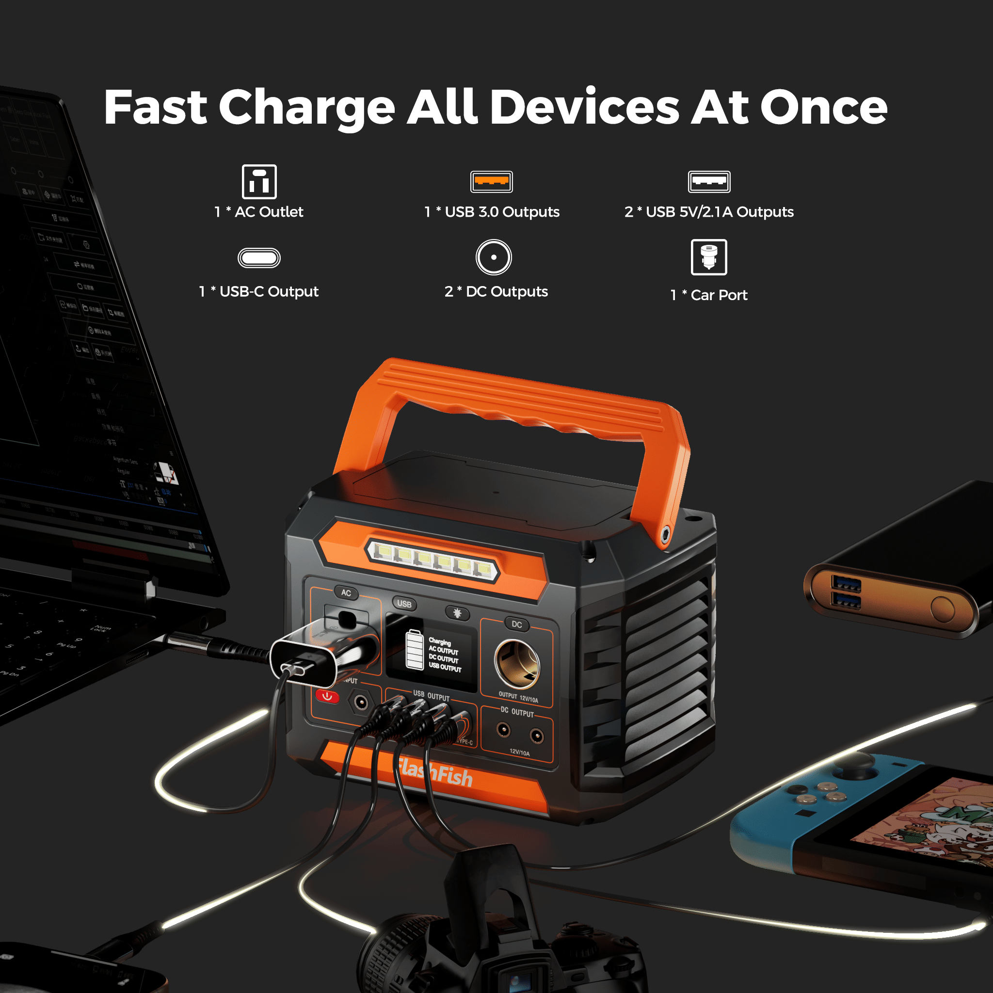 Flashfish P66A 200W Solar Generator, Portable Power Station Battery Pack with AC/USB/DC Output, 144.3Wh Capacity Comes with Multiple Adapters for - product view 3