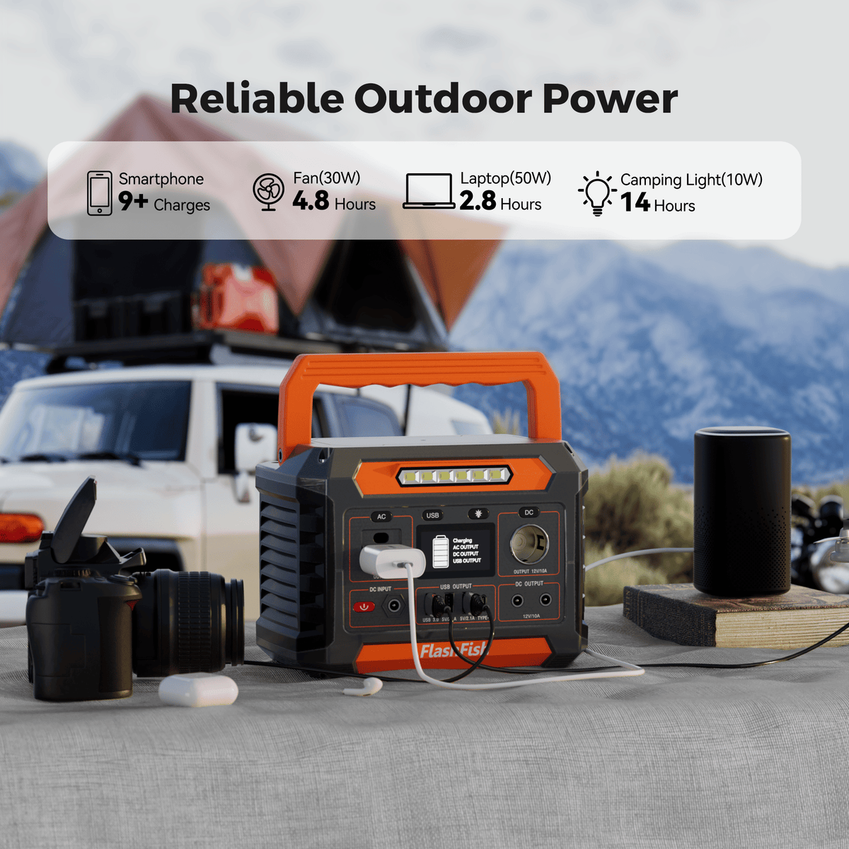 Flashfish P66A 200W Solar Generator, Portable Power Station Battery Pack with AC/USB/DC Output, 144.3Wh Capacity Comes with Multiple Adapters for - product view 7