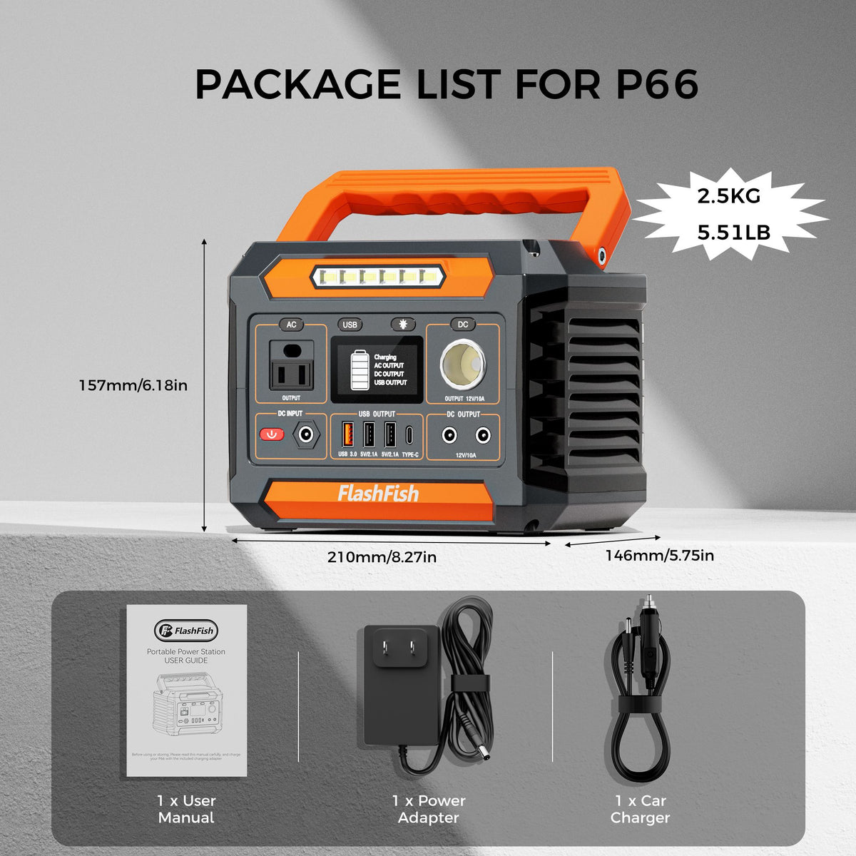 300W Portable Power Station, 230.88Wh /62400mAh Solar Generator, Regulated DC Output Backup Battery with AC Outlet, LED Light Power Station for CPAP - product view 7