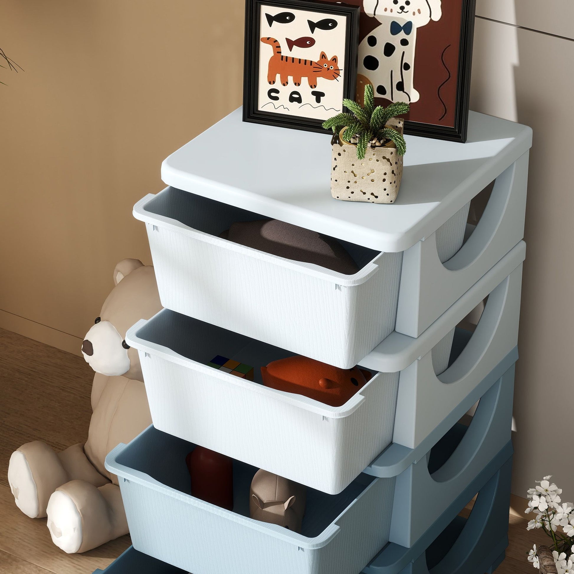 Qaba 4-Tier Kids Storage Dresser with 4 Drawers, Blue
