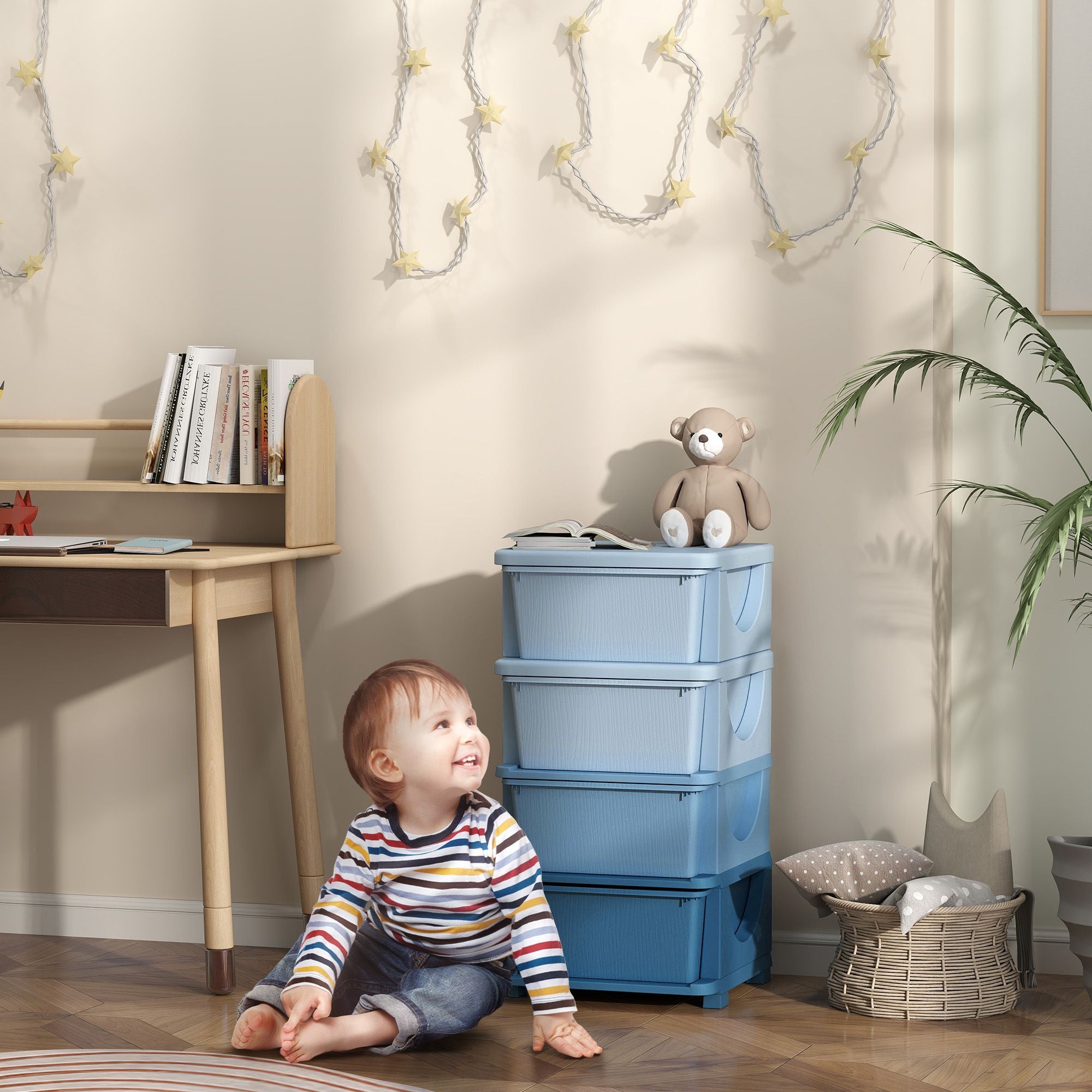 Qaba 4-Tier Kids Storage Dresser with 4 Drawers, Blue