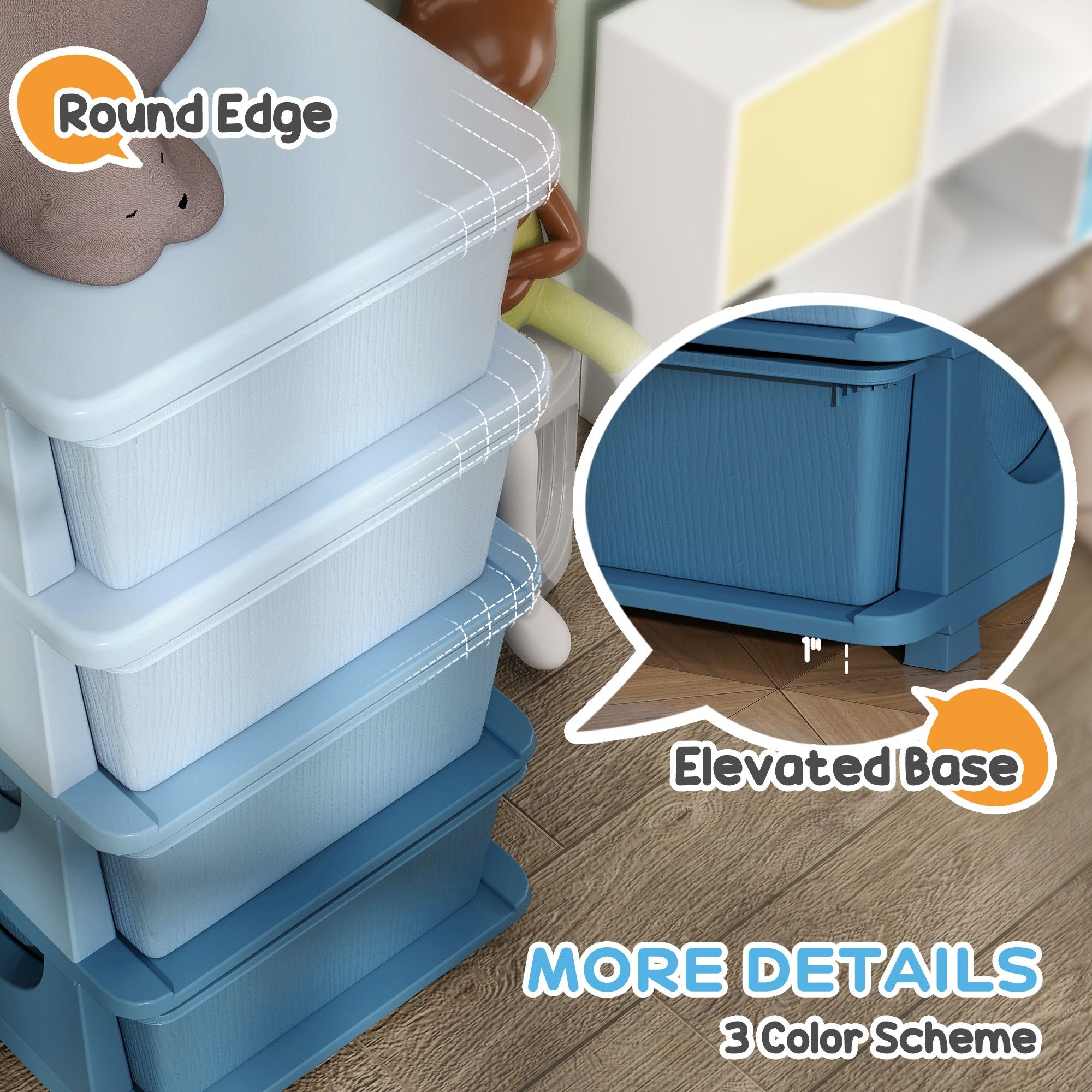 Qaba 4-Tier Kids Storage Dresser with 4 Drawers, Blue
