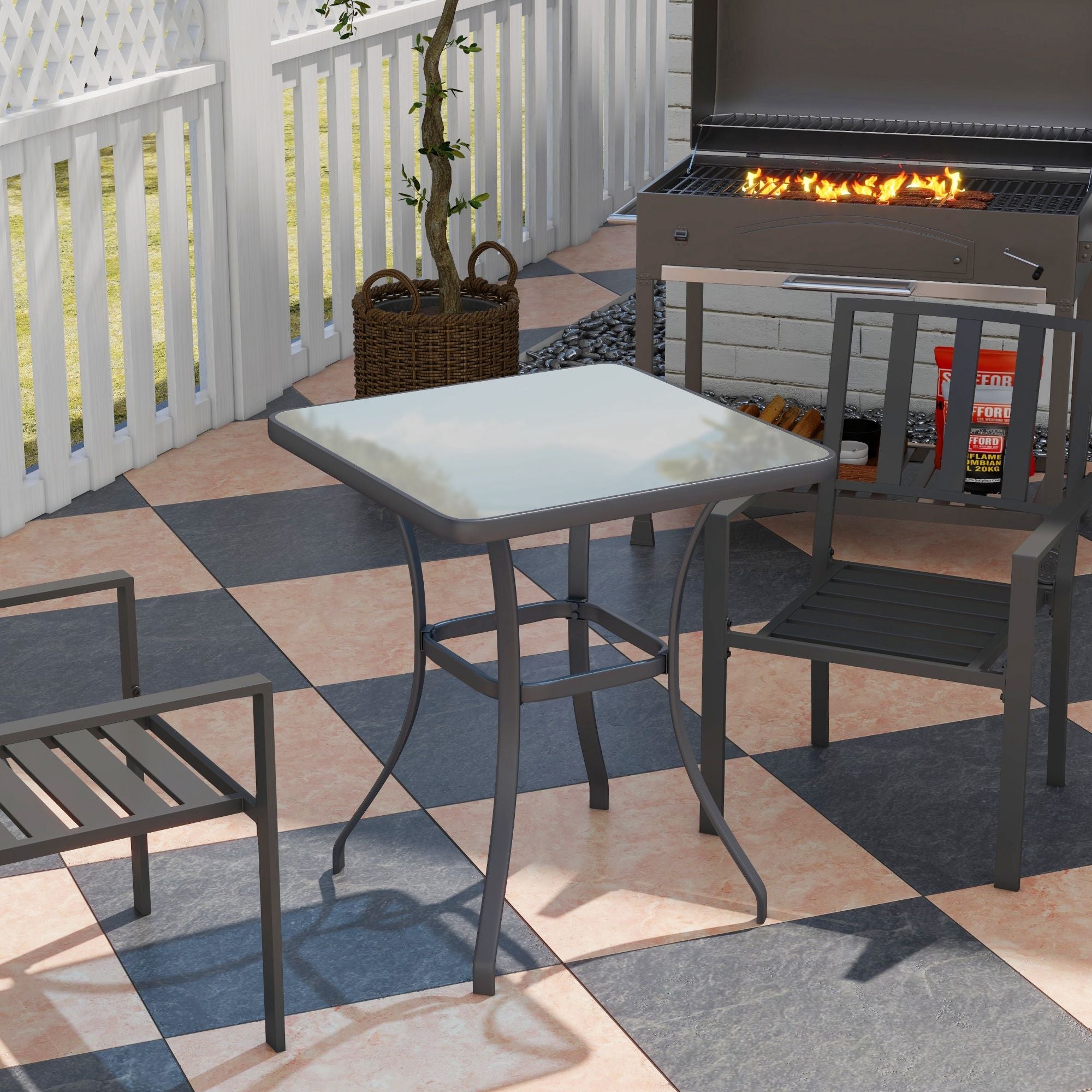 Outsunny Square Glass-Top Outdoor Bistro Table, Black