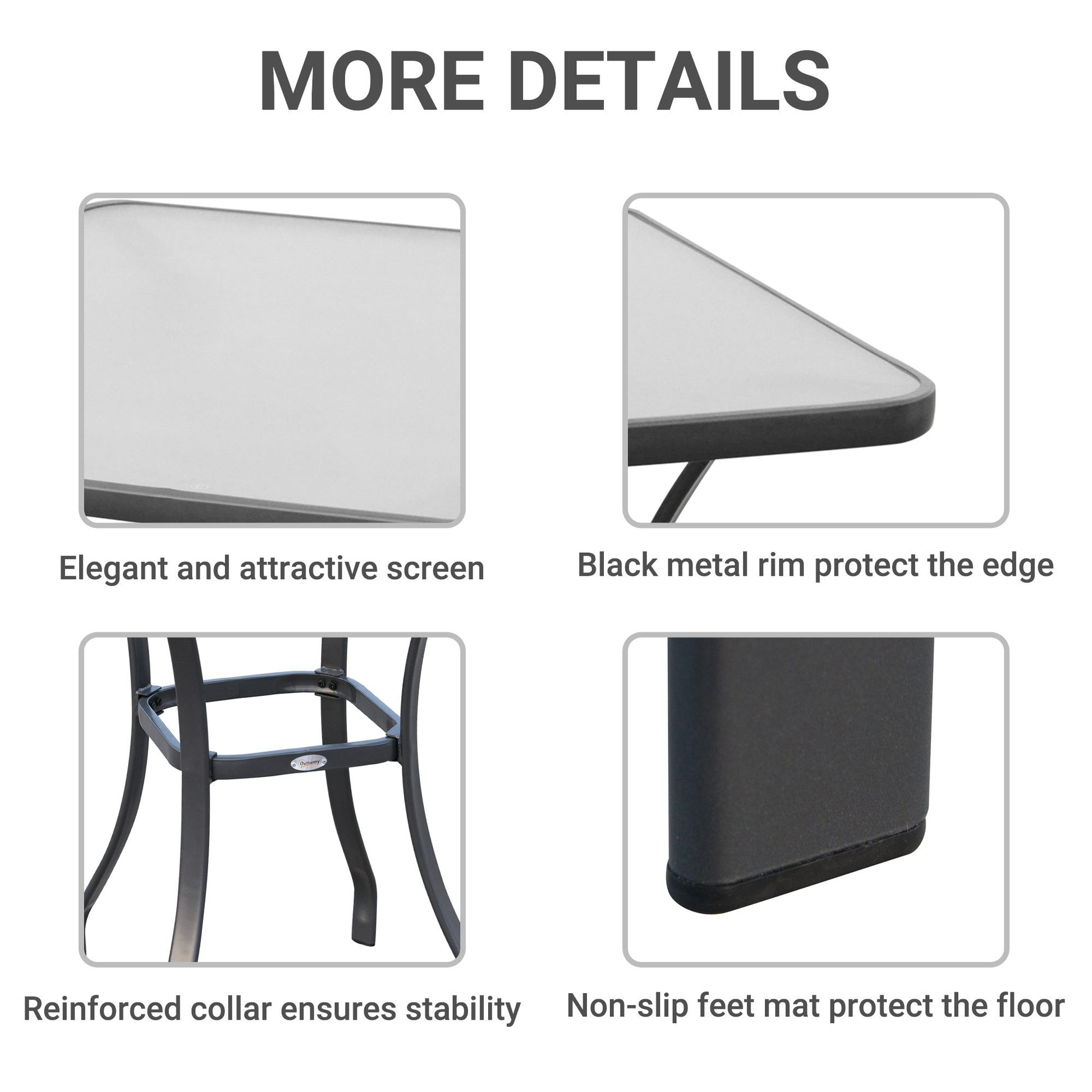 Outsunny Square Glass-Top Outdoor Bistro Table, Black