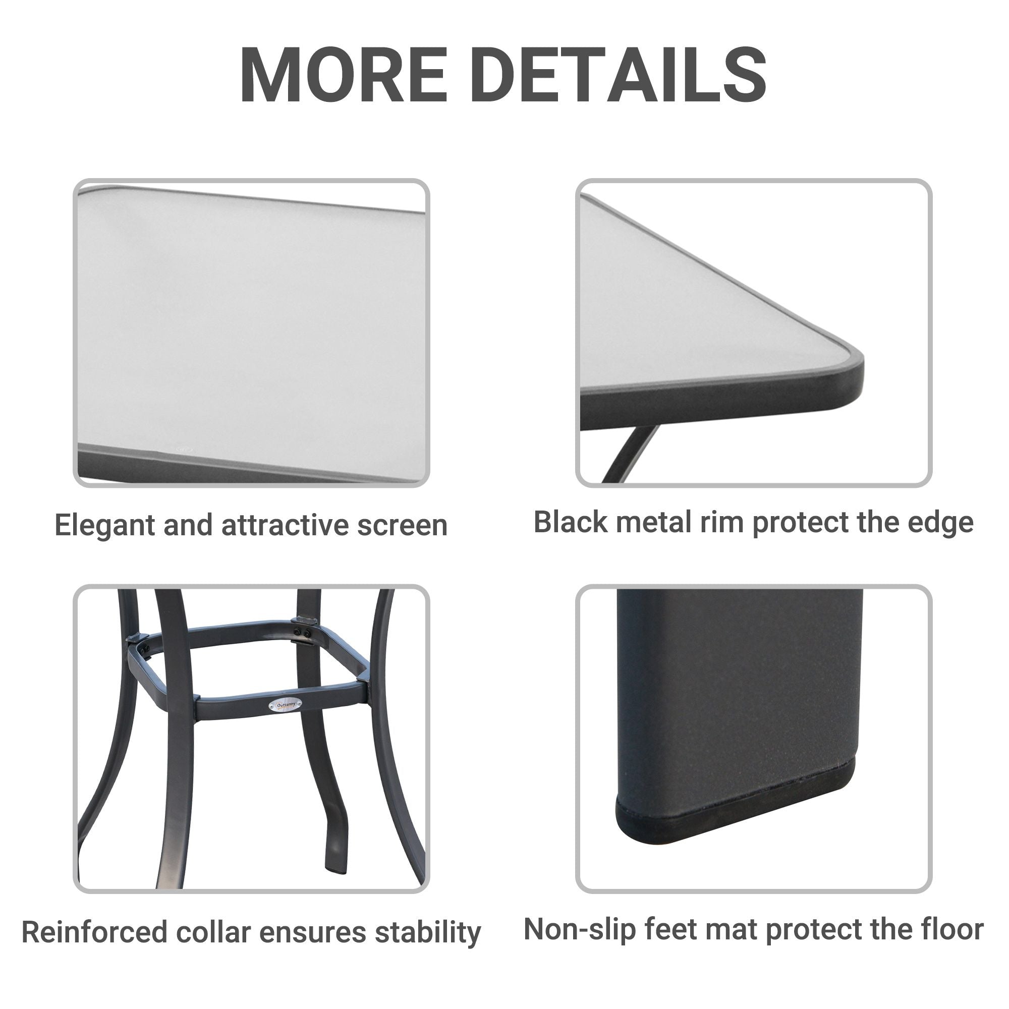 Outsunny Square Glass-Top Outdoor Bistro Table, Black