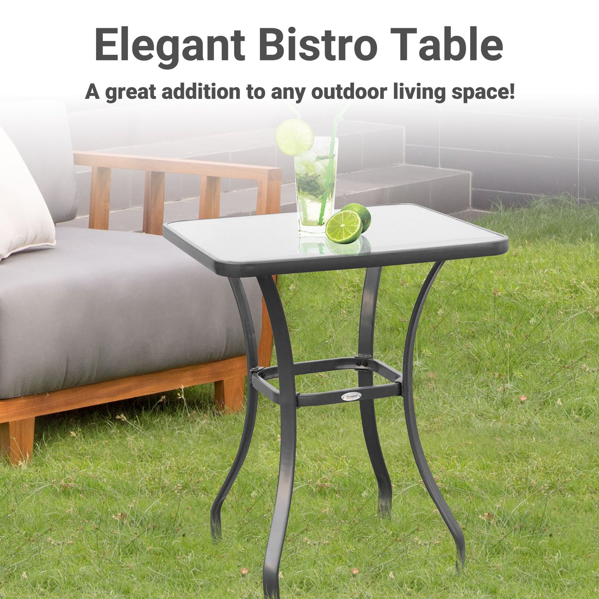Outsunny Square Glass-Top Outdoor Bistro Table, Black