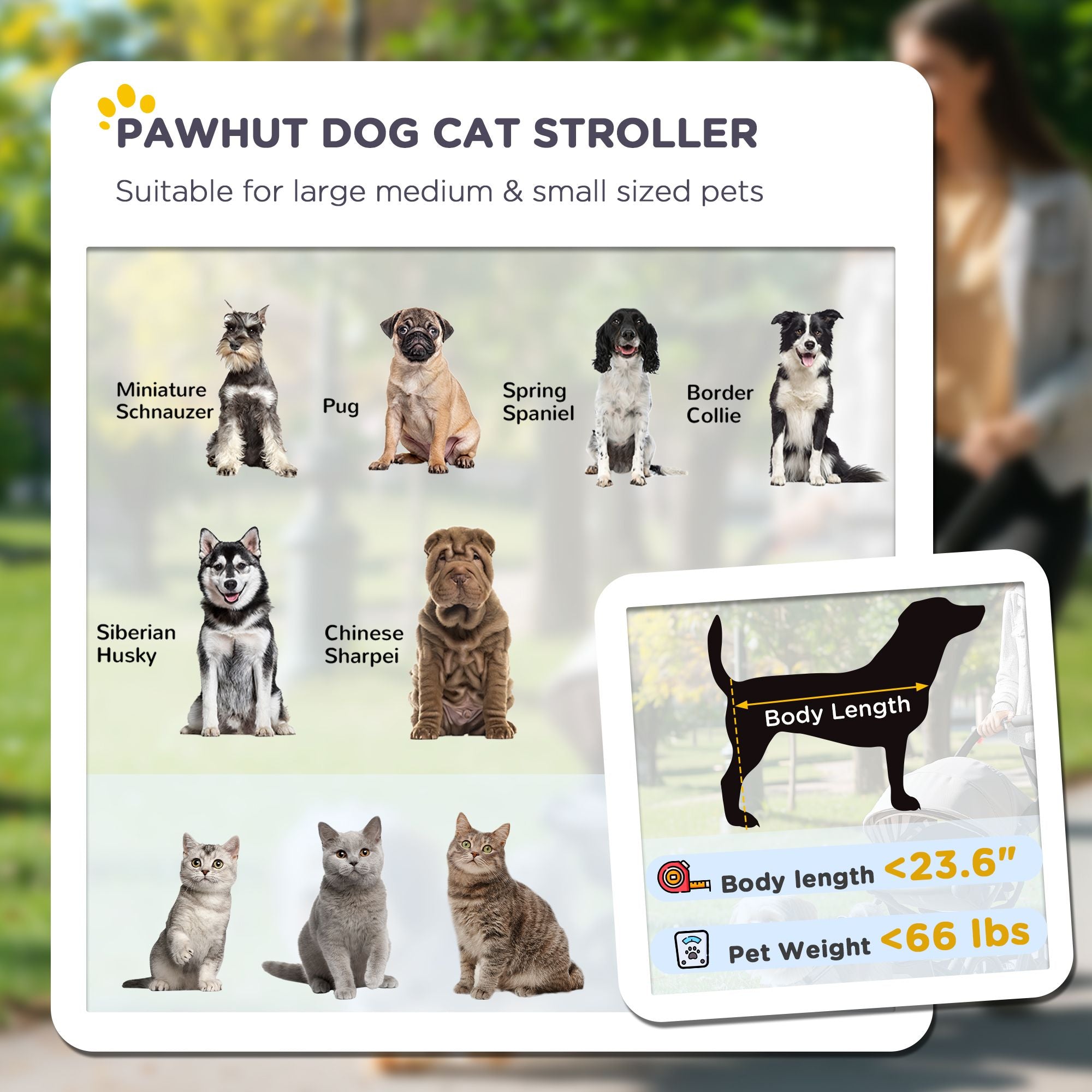 PawHut One-Click Fold Pet Stroller with Shock Absorbers and Storage, Gray - product view 4