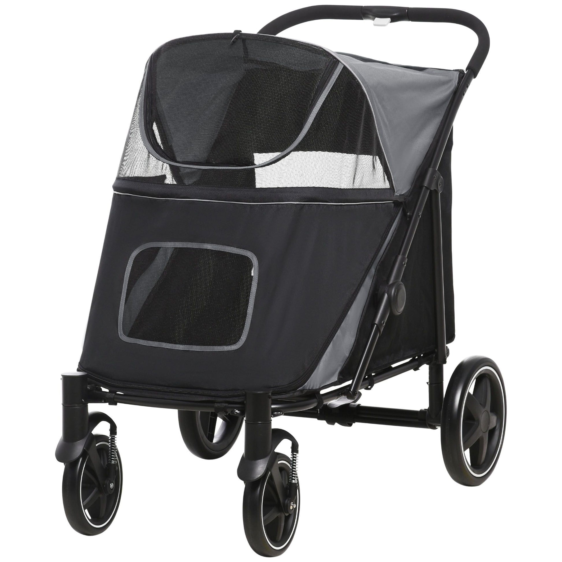 PawHut One-Click Fold Pet Stroller with Shock Absorbers and Storage, Gray - product view 11