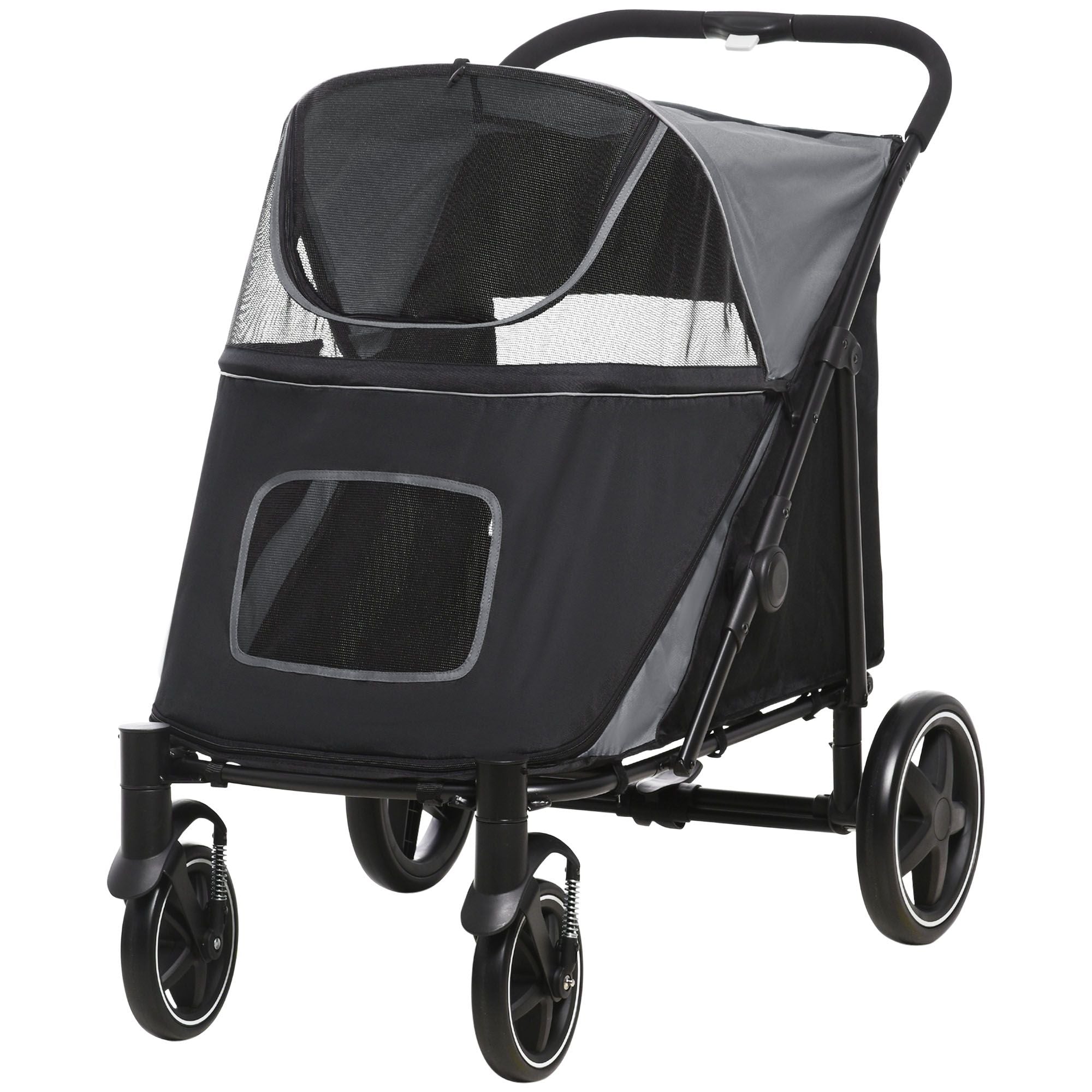 PawHut One-Click Fold Pet Stroller with Shock Absorbers and Storage, Gray - product view 11