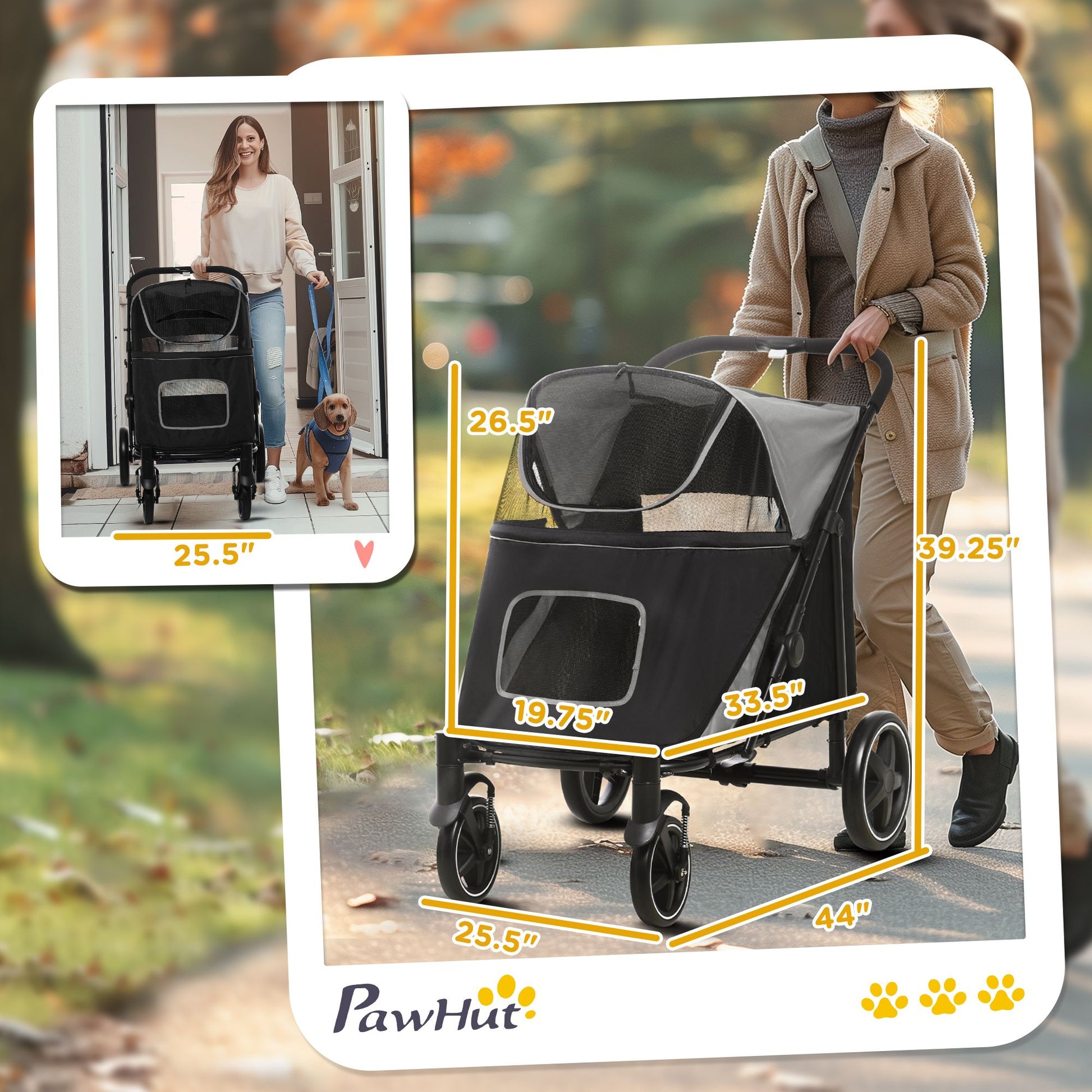 PawHut One-Click Fold Pet Stroller with Shock Absorbers and Storage, Gray - product view 3