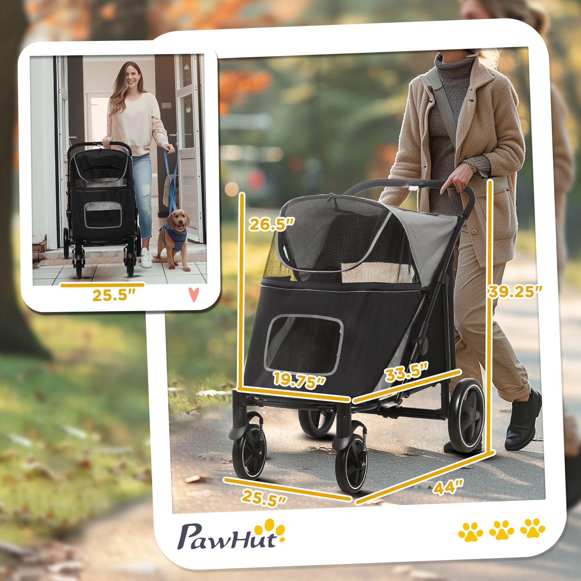 PawHut One-Click Fold Pet Stroller with Shock Absorbers and Storage, Gray - product view 3