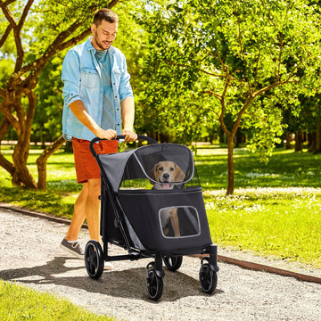 PawHut One-Click Fold Pet Stroller with Shock Absorbers and Storage, Gray - product view 2