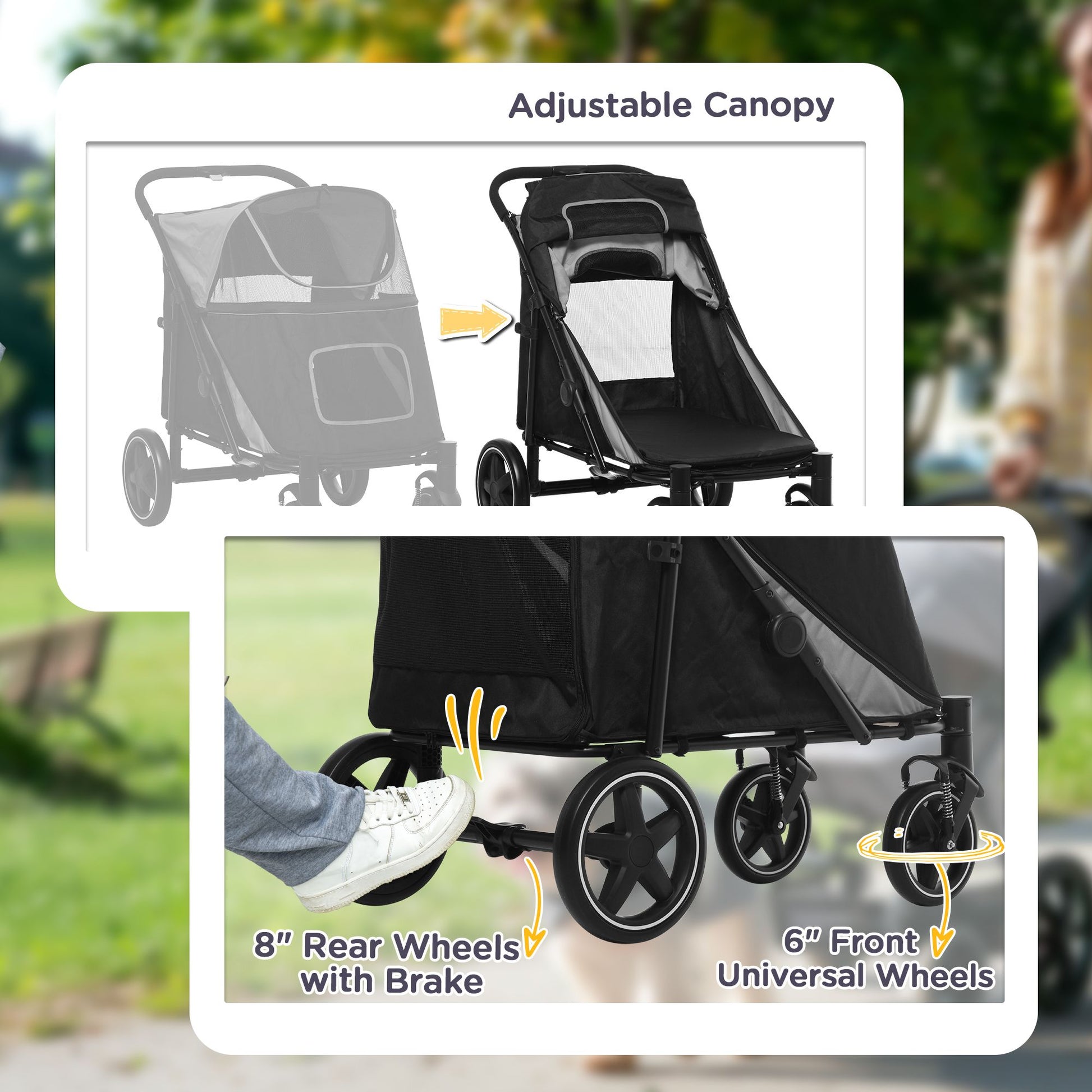 PawHut One-Click Fold Pet Stroller with Shock Absorbers and Storage, Gray - product view 6