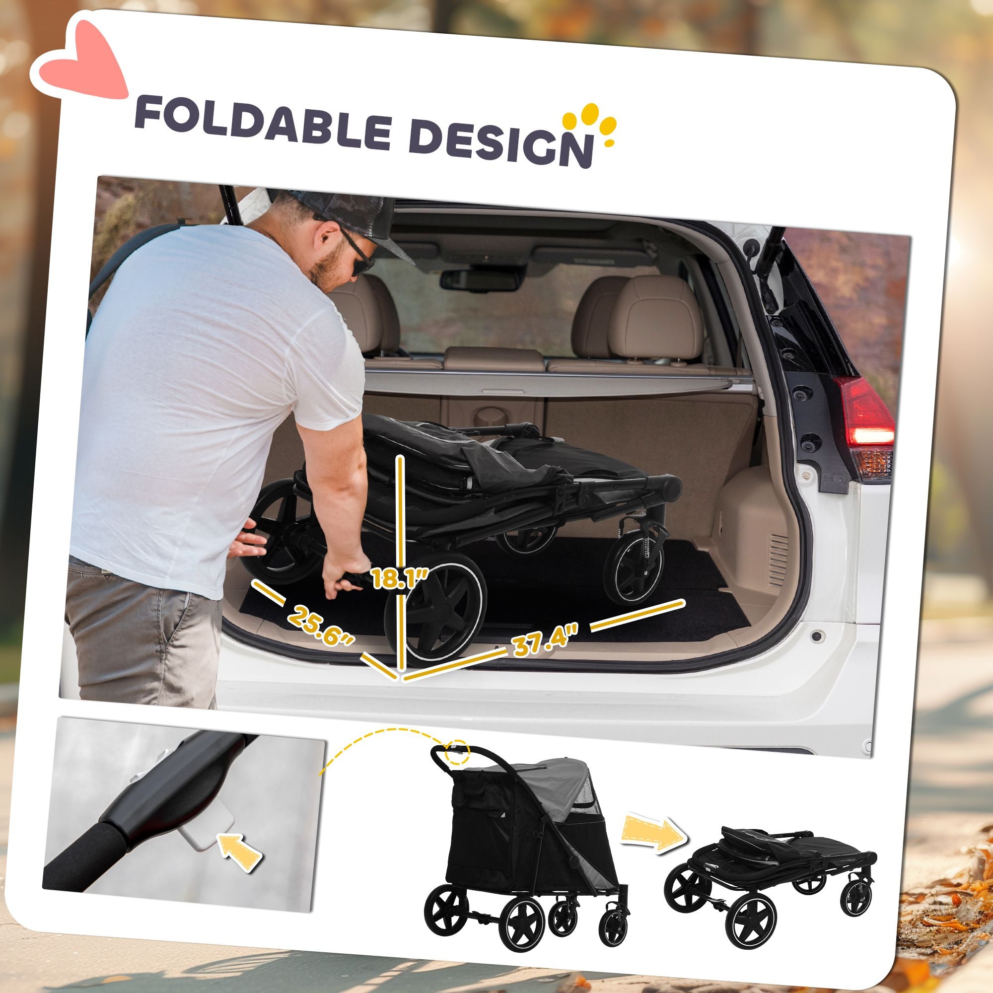 PawHut One-Click Fold Pet Stroller with Shock Absorbers and Storage, Gray - product view 5