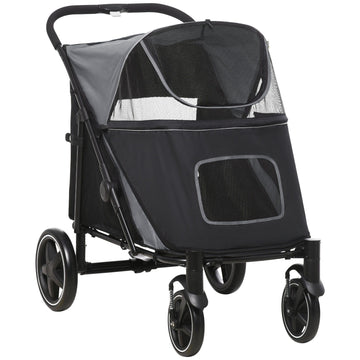PawHut One-Click Fold Pet Stroller with Shock Absorbers and Storage, Gray