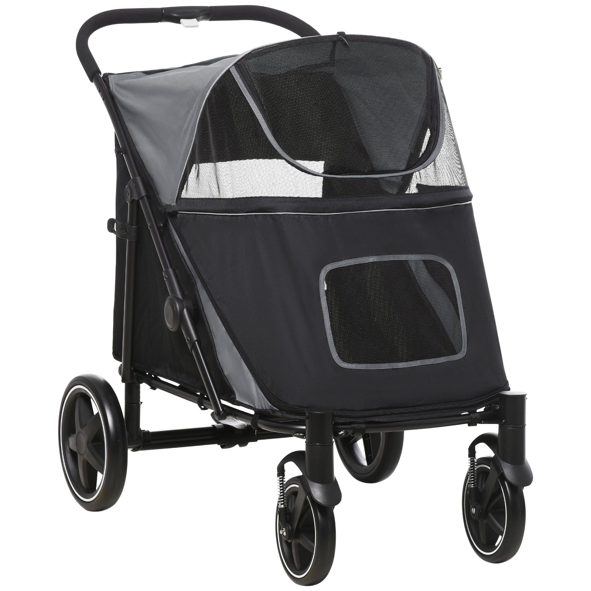 PawHut One-Click Fold Pet Stroller with Shock Absorbers and Storage, Gray - product view 12