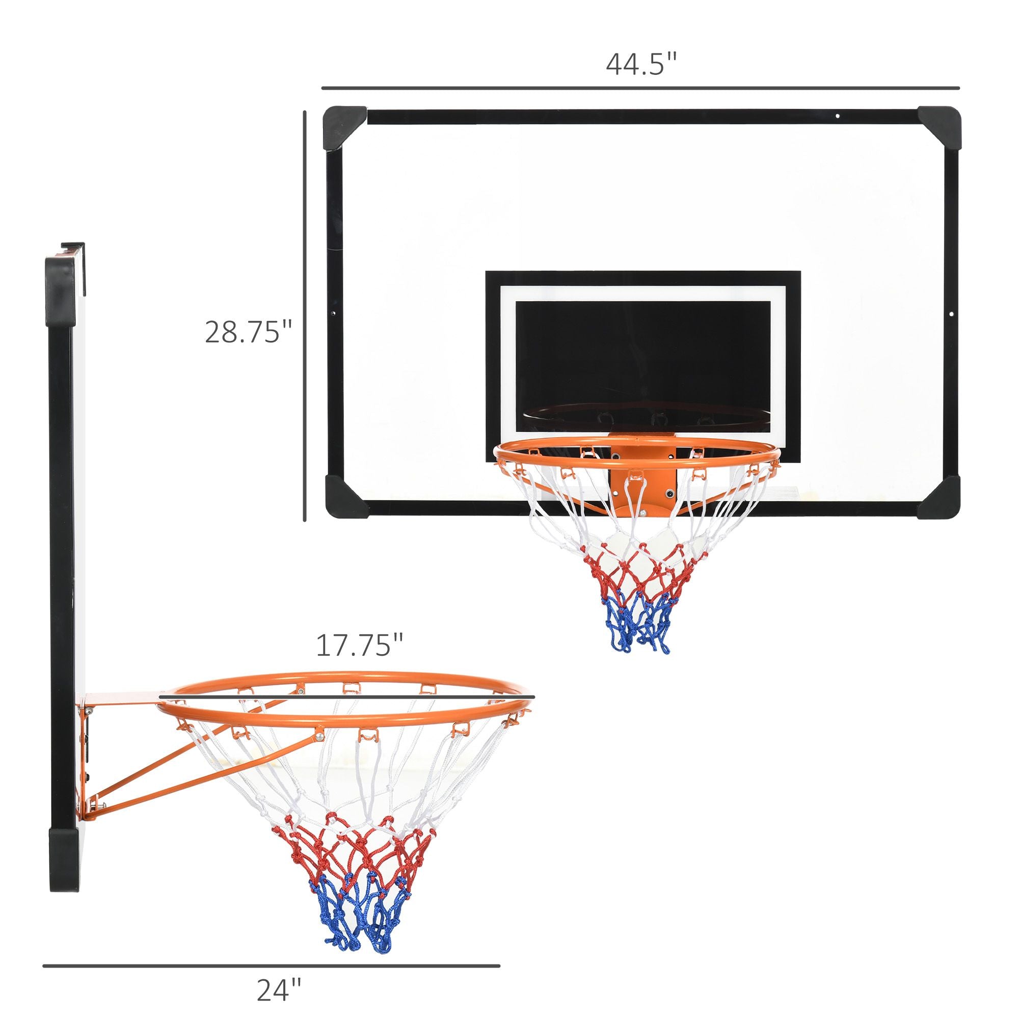Soozier Wall-Mounted Basketball Hoop with 45 x 29 in Backboard - product view 3
