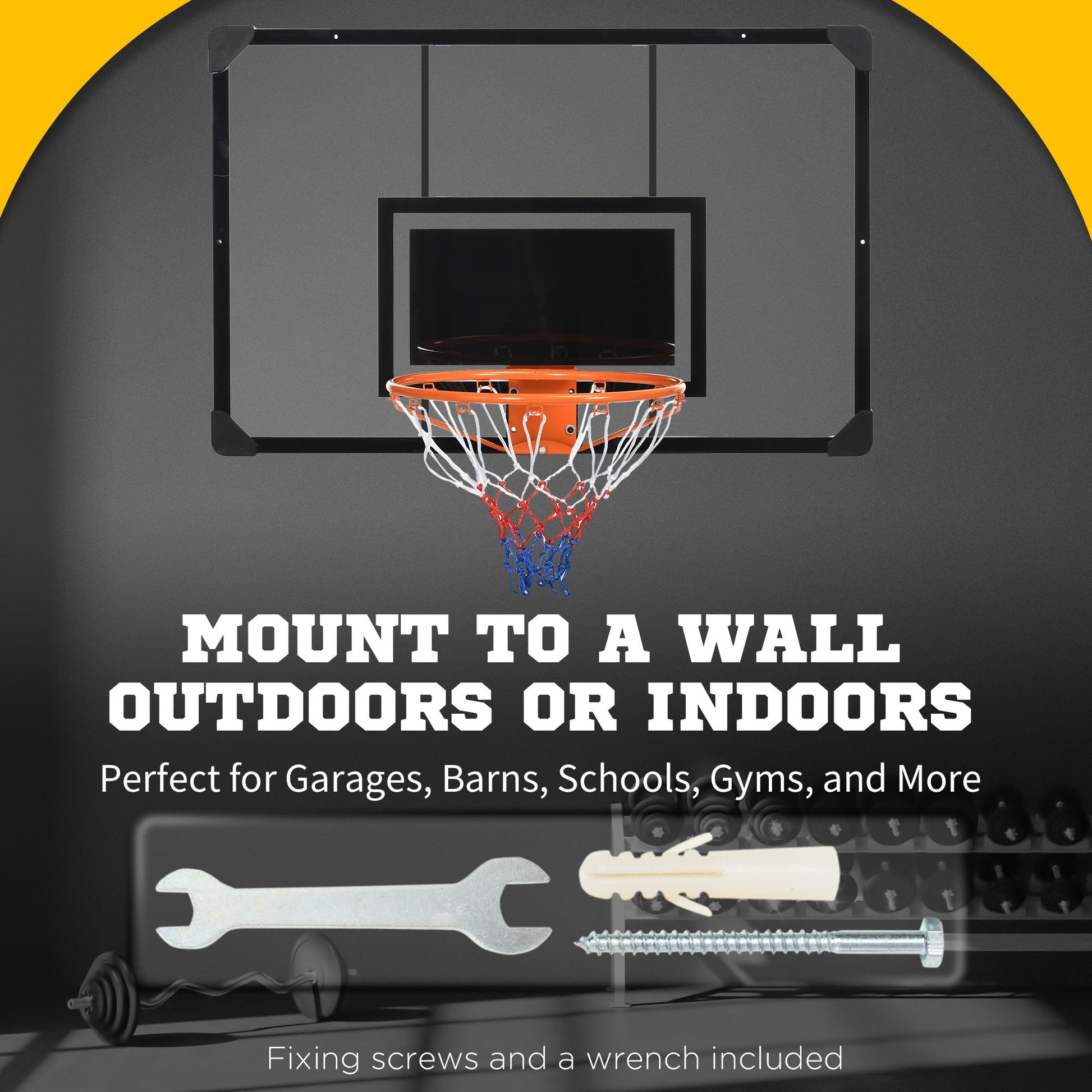 Soozier Wall-Mounted Basketball Hoop with 45 x 29 in Backboard - product view 4