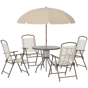 Outsunny 6-Piece Patio Dining Set with Umbrella, Beige