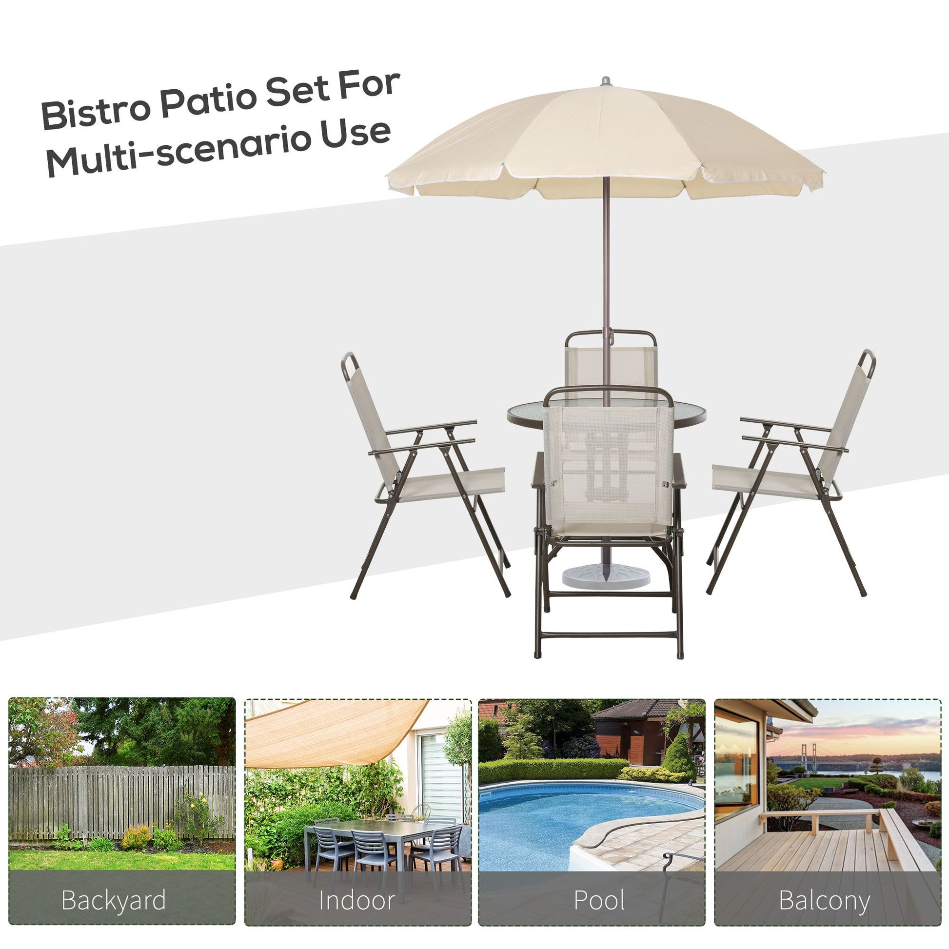 Outsunny 6-Piece Patio Dining Set with Umbrella, Beige