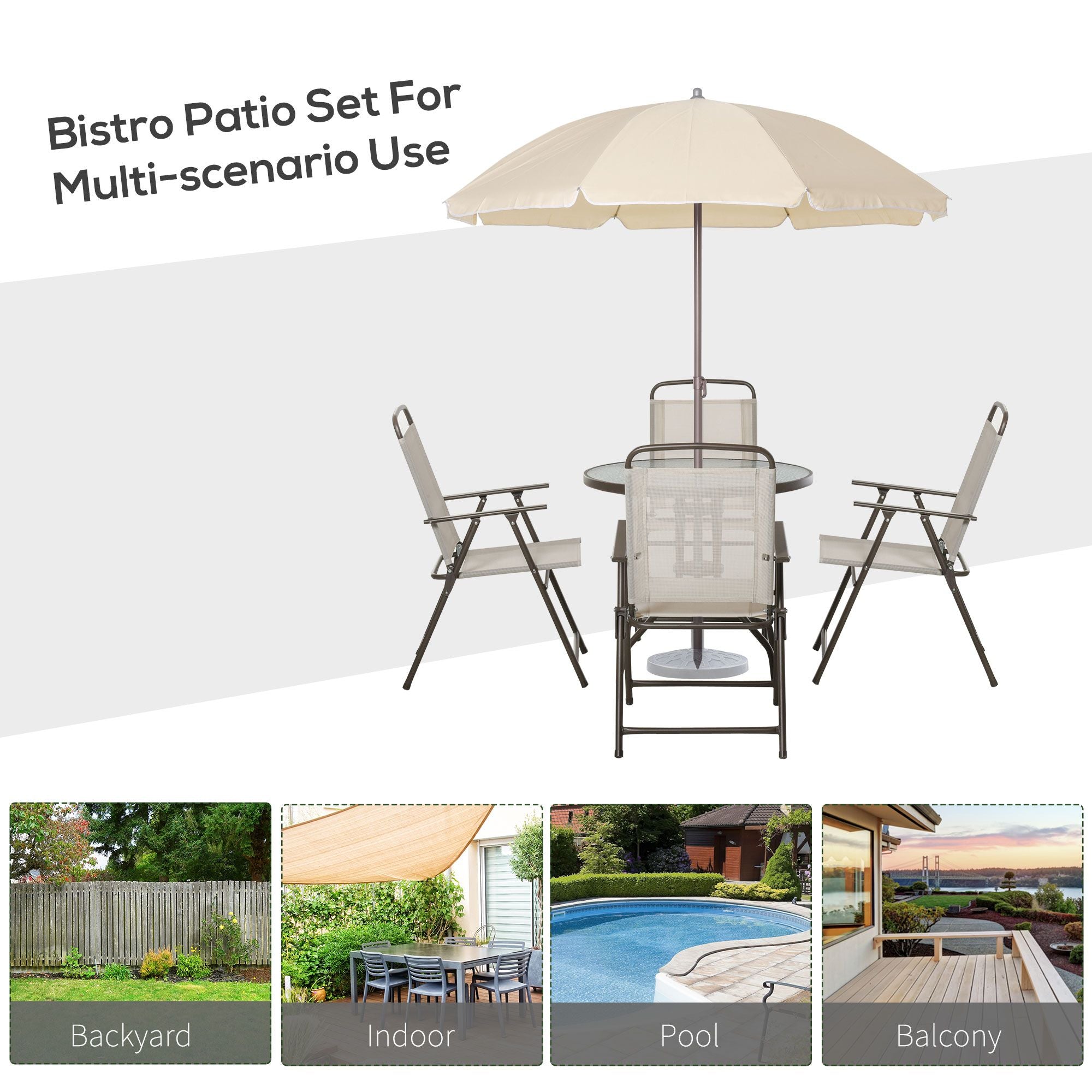 Outsunny 6-Piece Patio Dining Set with Umbrella, Beige