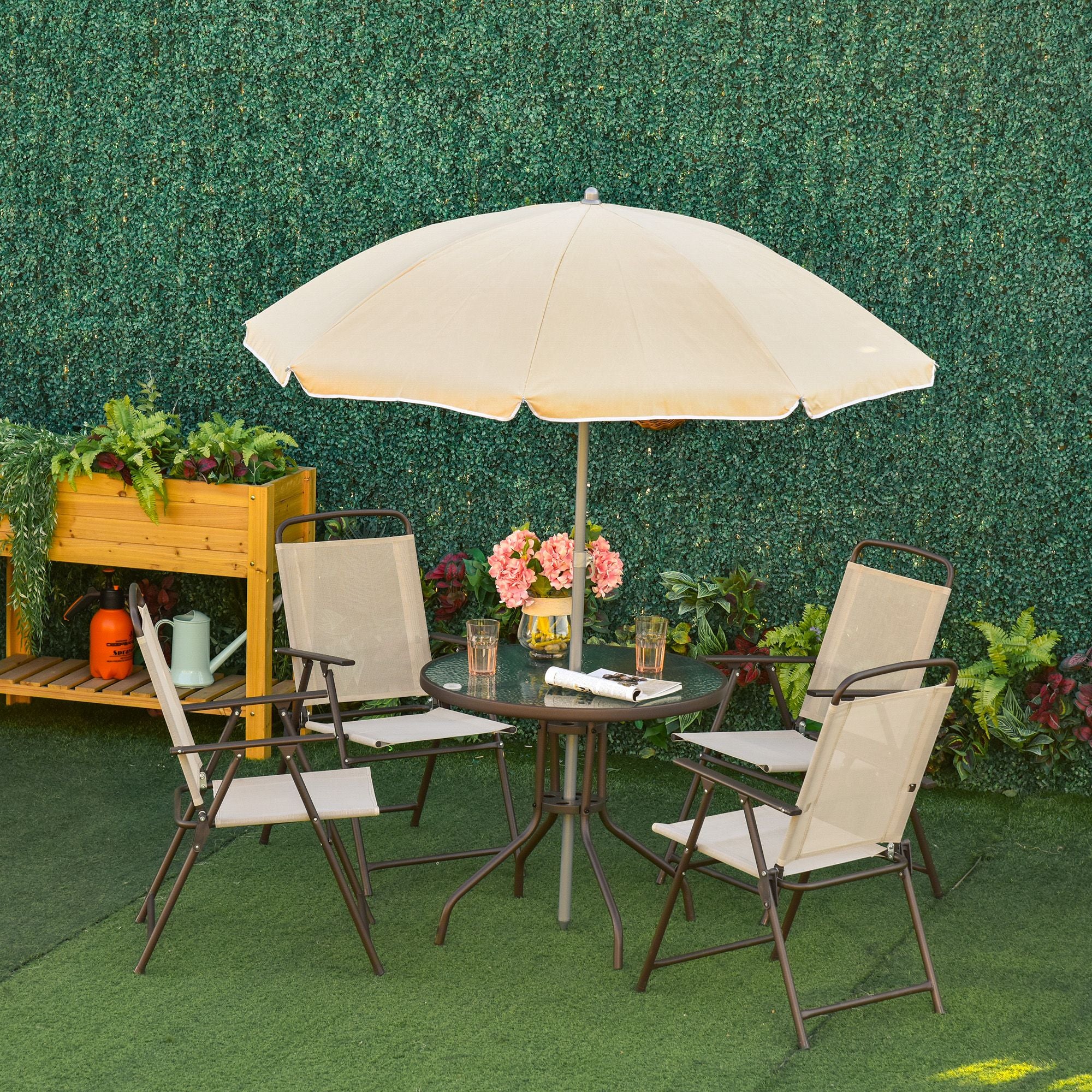 Outsunny 6-Piece Patio Dining Set with Umbrella, Beige