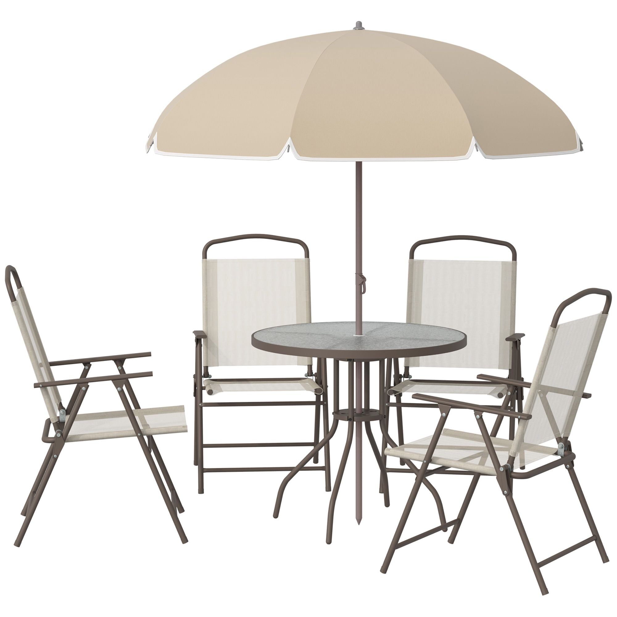 Outsunny 6-Piece Patio Dining Set with Umbrella, Beige