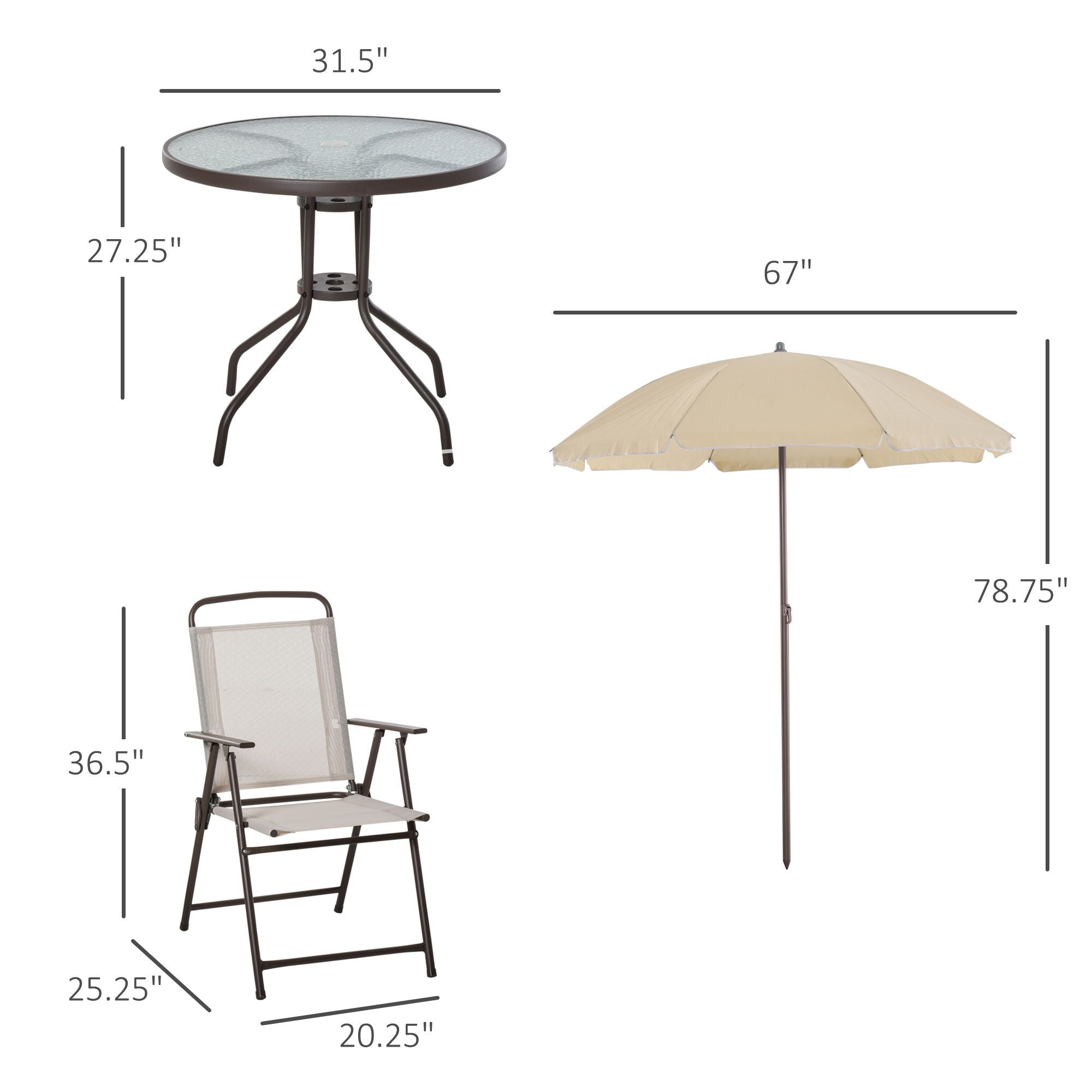 Outsunny 6-Piece Patio Dining Set with Umbrella, Beige
