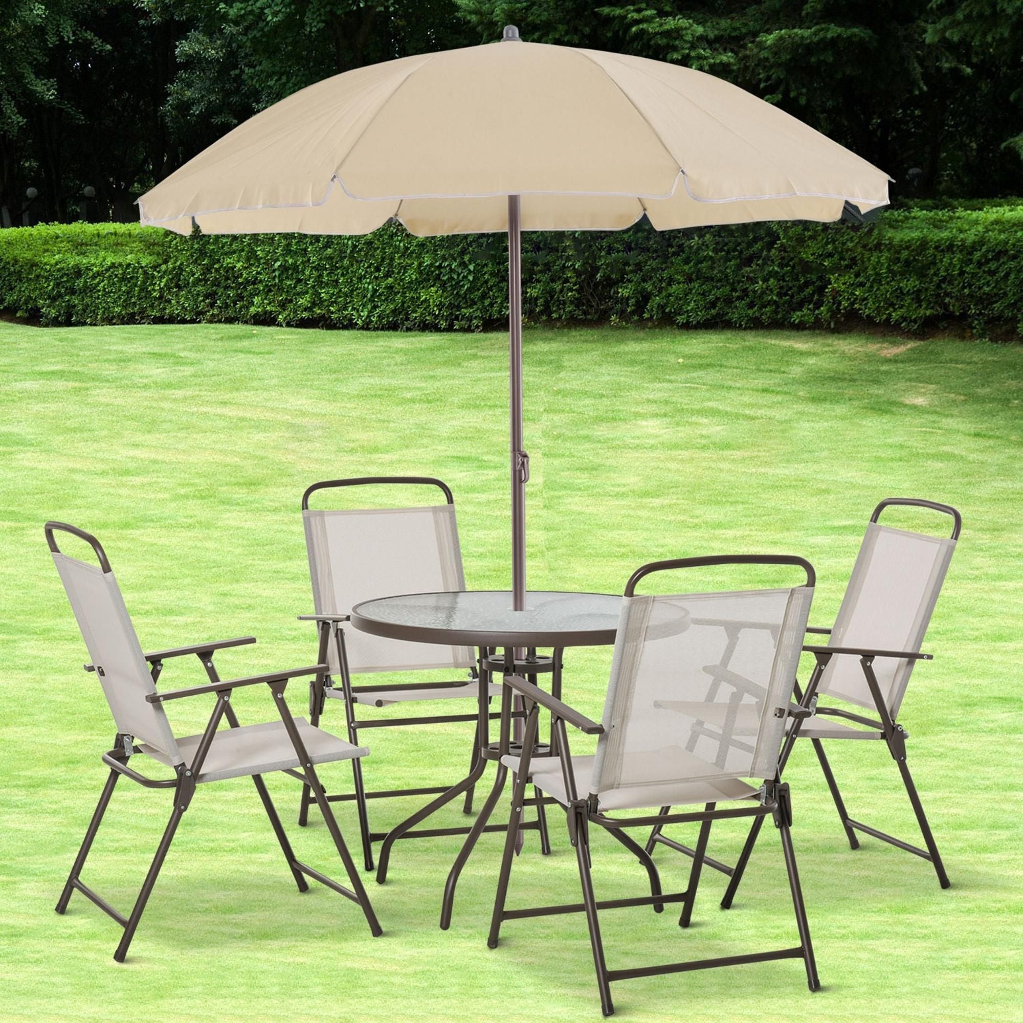 Outsunny 6-Piece Patio Dining Set with Umbrella, Beige