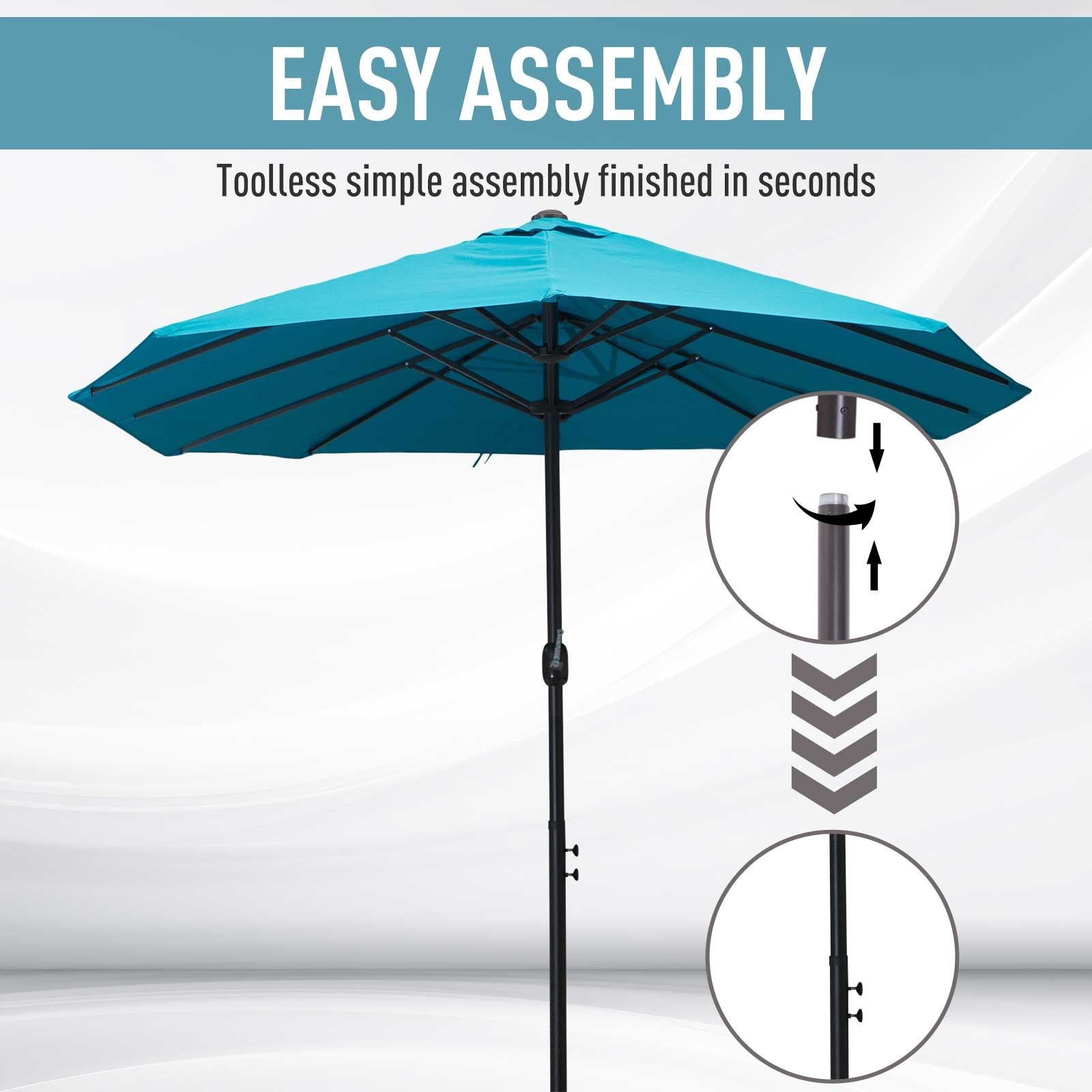 Outsunny 15 ft Rectangular Double-Canopy Patio Umbrella with Base, Blue